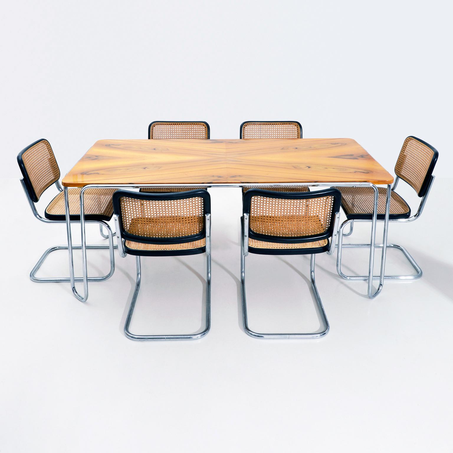 German Modernist Ultra-Thin Tubular-Steel Table, Veneered Top, Customisable, GMD Berlin For Sale