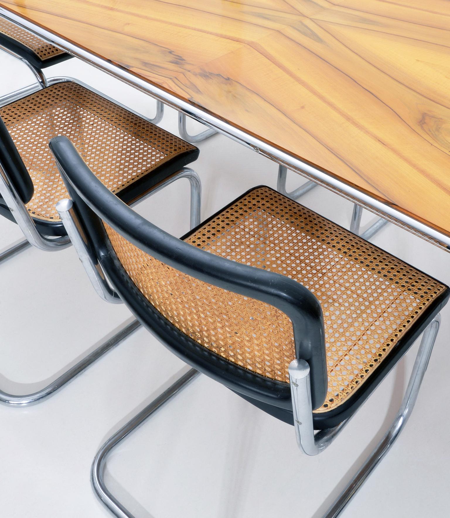Lacquered Modernist Ultra-Thin Tubular-Steel Table, Veneered Top, Customisable, GMD Berlin For Sale