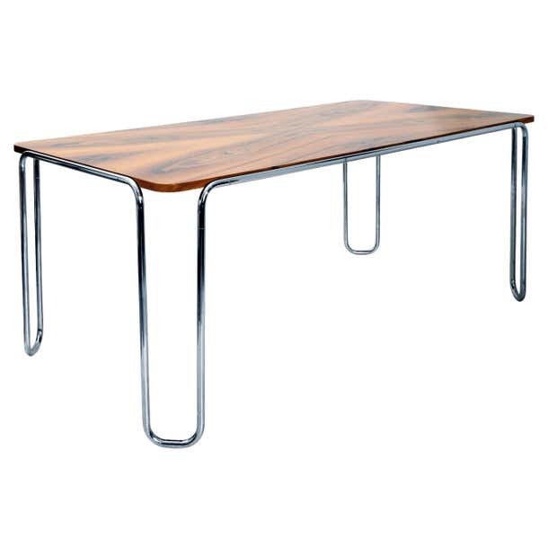 Modernist Ultra-Thin Tubular-Steel Table, Veneered Top, Customisable ...
