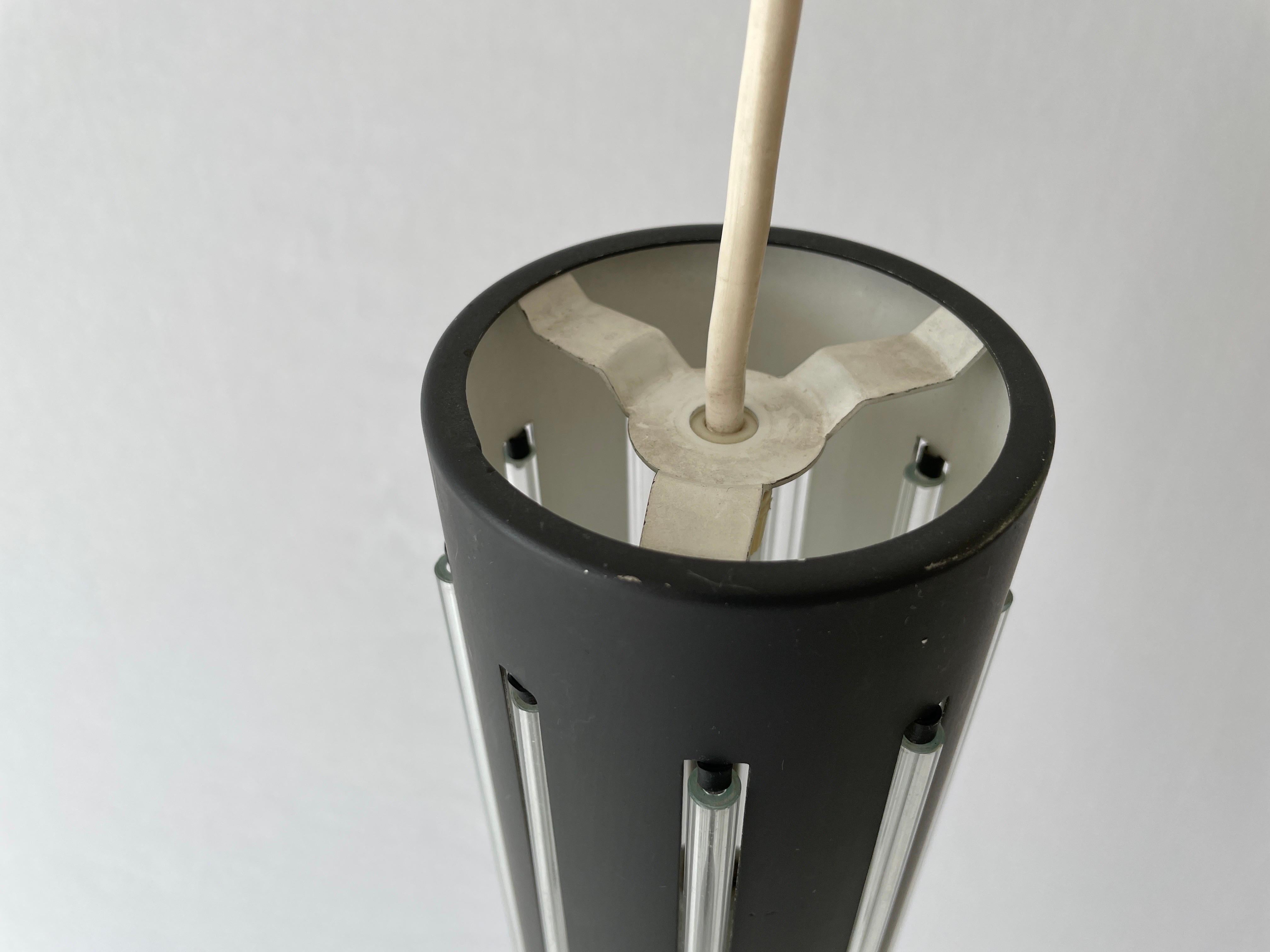 Modernist Cylinder Design Glass & Black Metal Pendant Lamp, 1960s, Germany For Sale 5