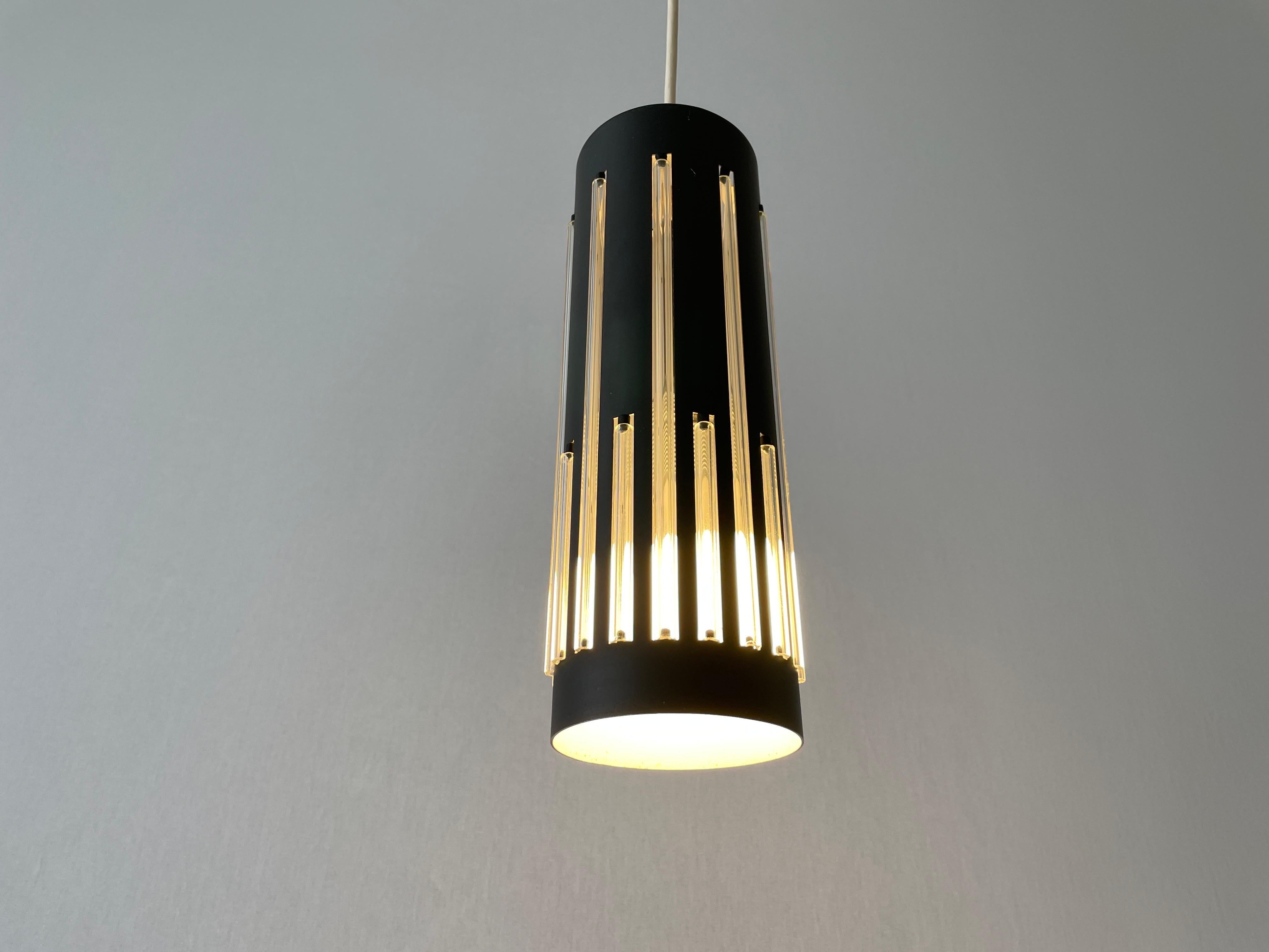 Modernist Cylinder Design Glass & Black Metal Pendant Lamp, 1960s, Germany For Sale 6
