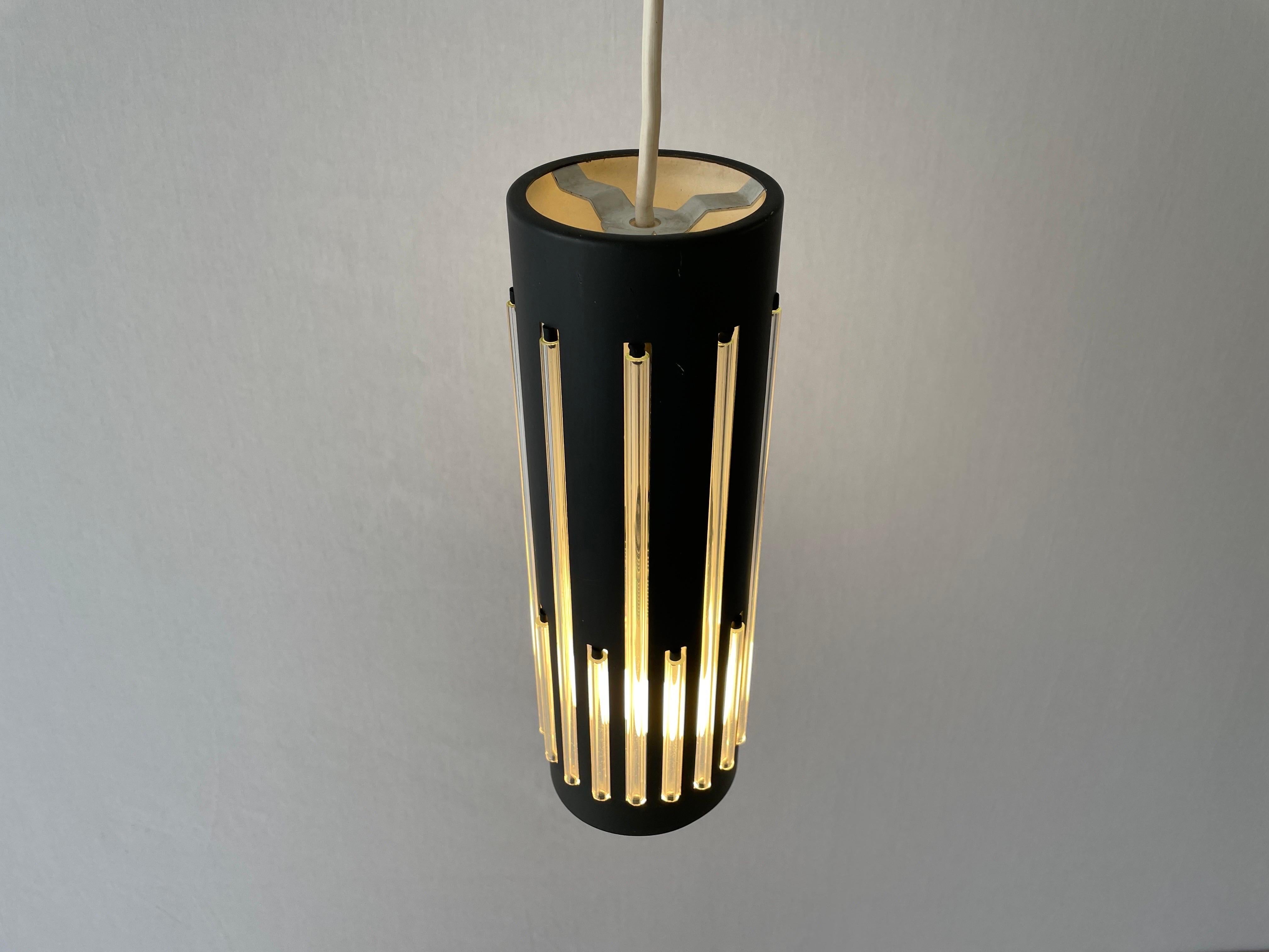 Modernist Cylinder Design Glass & Black Metal Pendant Lamp, 1960s, Germany For Sale 7