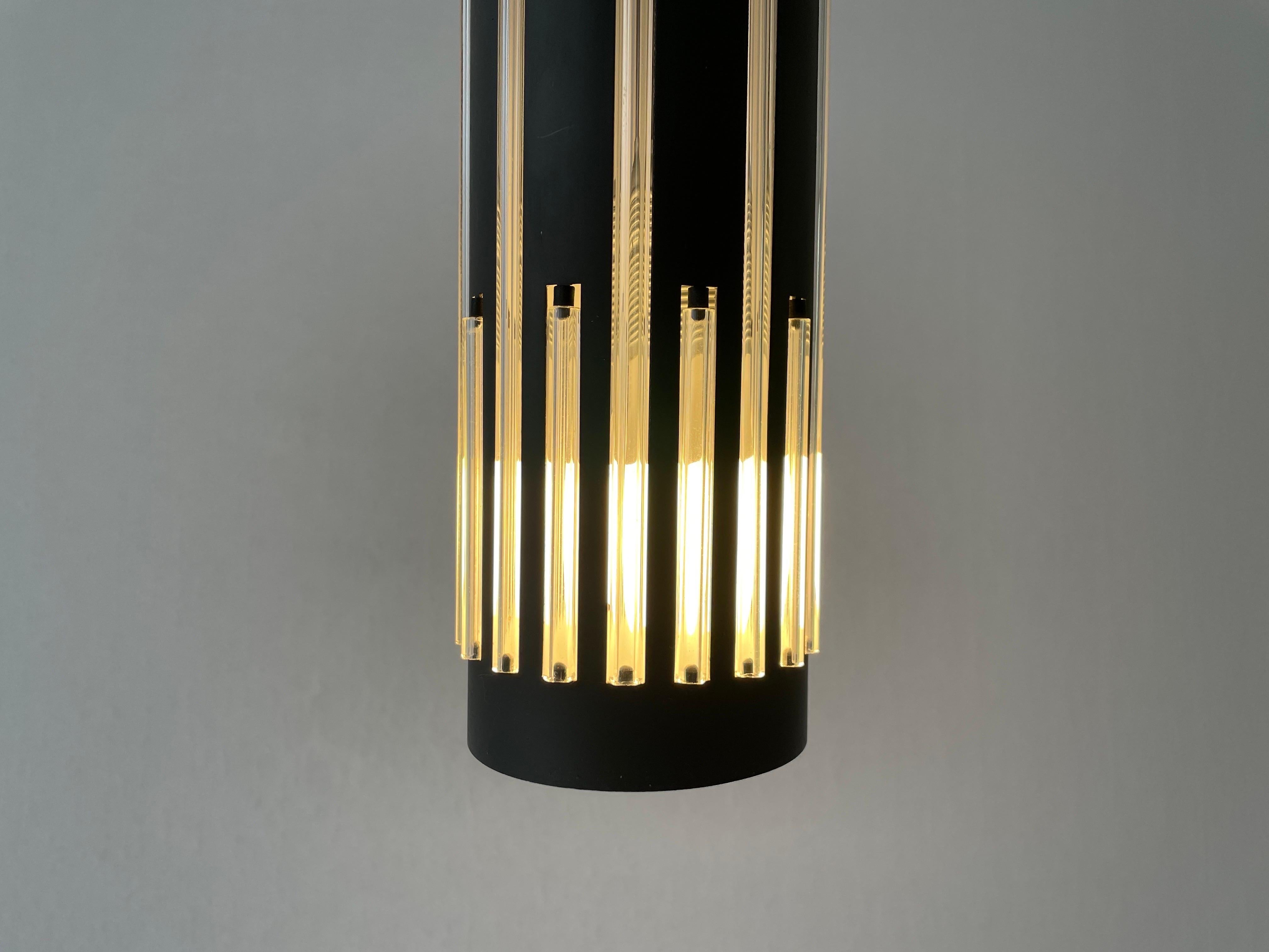 Modernist Cylinder Design Glass & Black Metal Pendant Lamp, 1960s, Germany For Sale 8