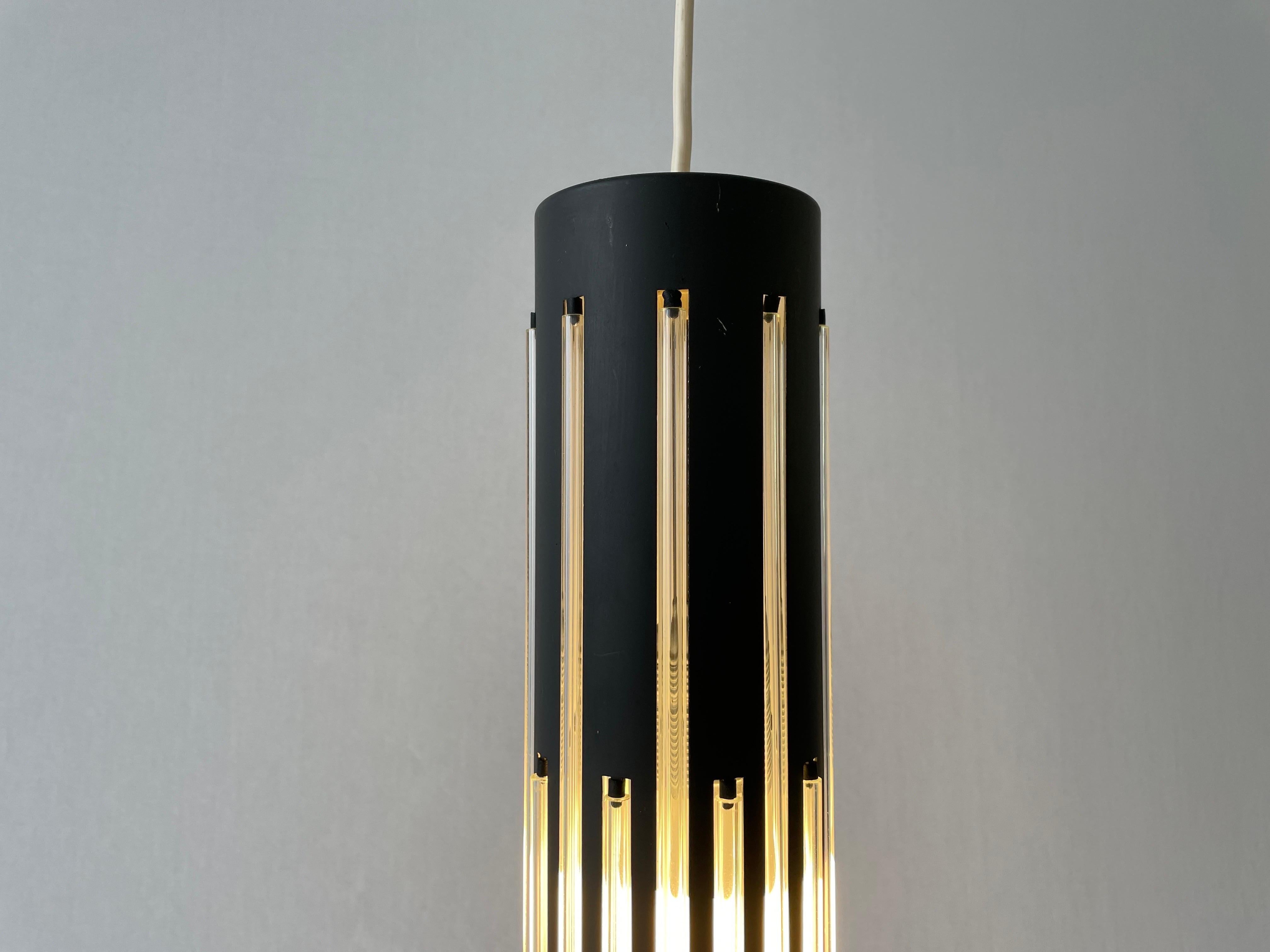 Modernist Cylinder Design Glass & Black Metal Pendant Lamp, 1960s, Germany For Sale 9