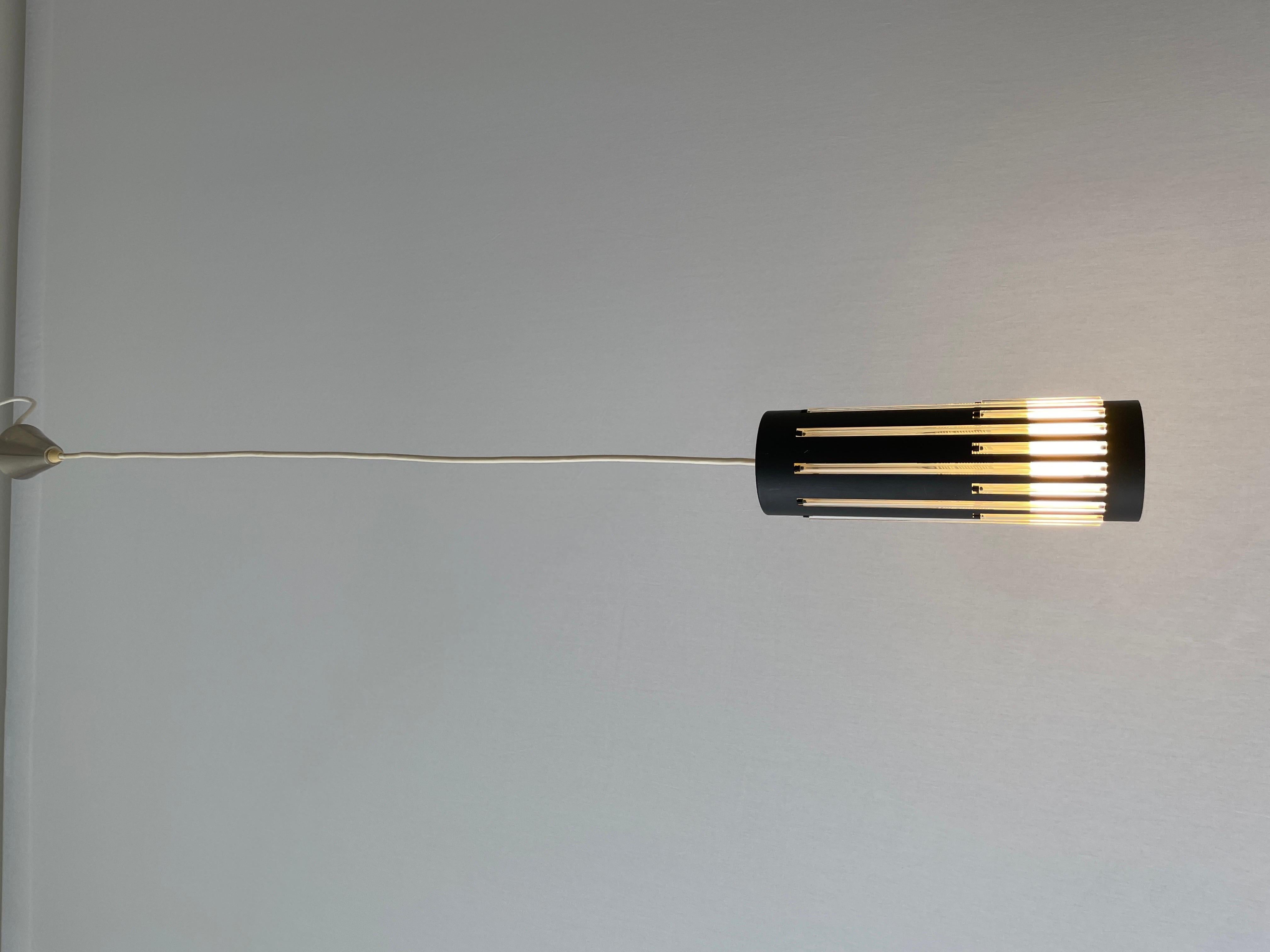 Modernist Cylinder Design Glass & Black Metal Pendant Lamp, 1960s, Germany For Sale 11