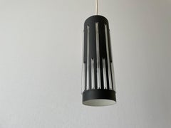 Modernist Cylinder Design Glass & Black Metal Pendant Lamp, 1960s, Germany