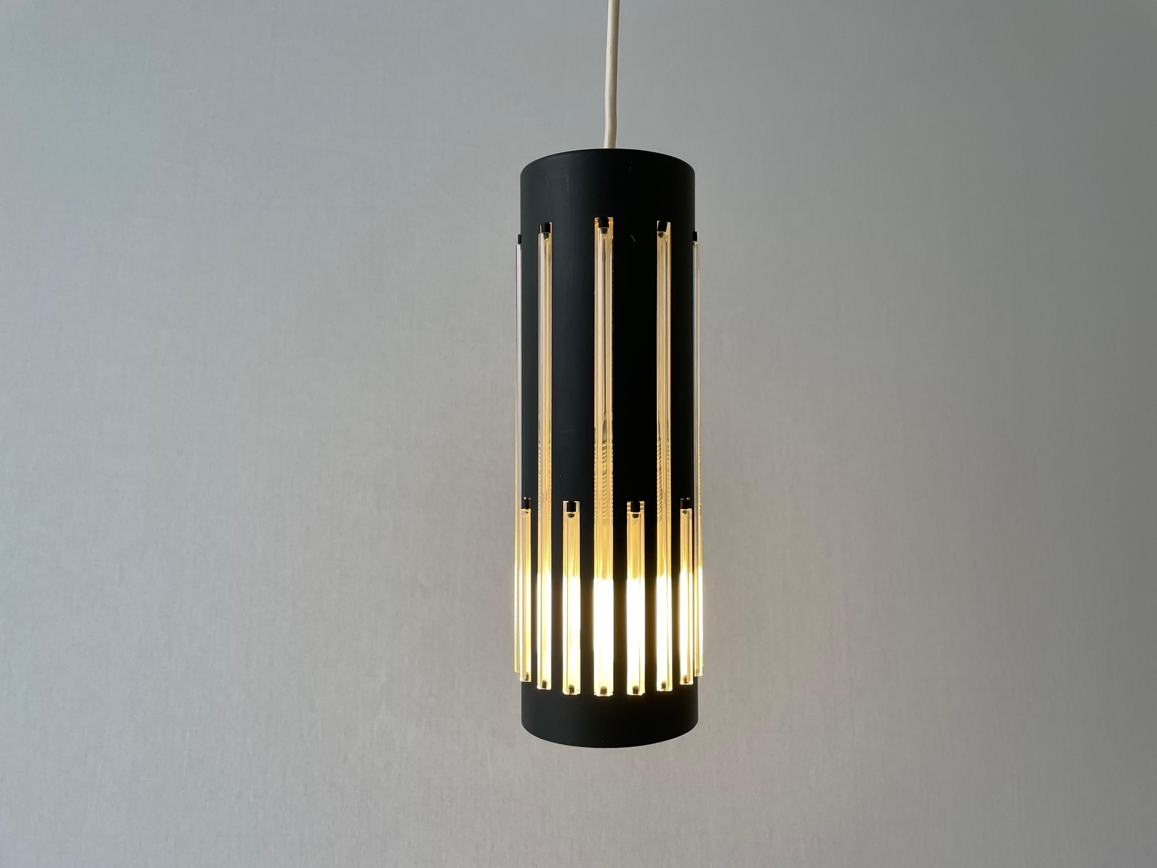 Modernist Cylinder Design Glass & Black Metal Pendant Lamp, 1960s, Germany For Sale 4