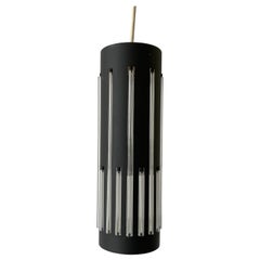 Modernist Cylinder Design Glass & Black Metal Pendant Lamp, 1960s, Germany