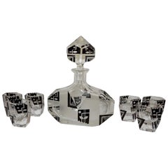 Modernist Czech Decanter Set Glass
