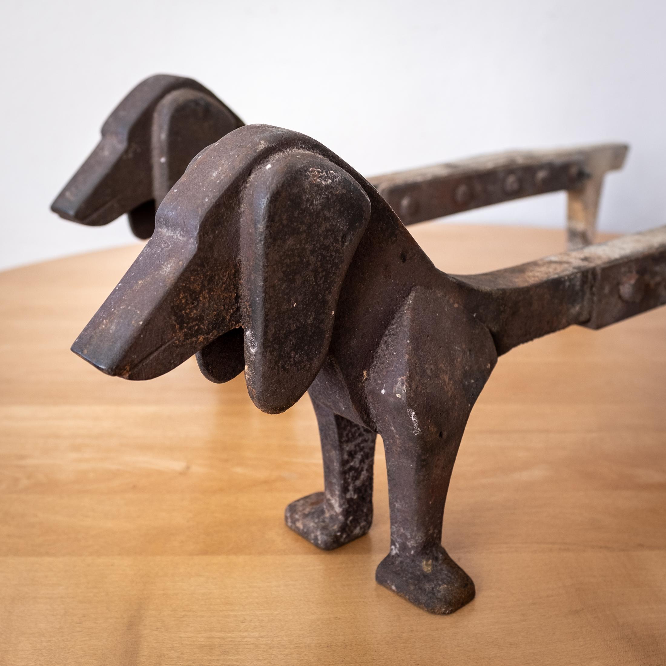 Modernist Dachshund Andirons Fire Dogs, 1940s 3