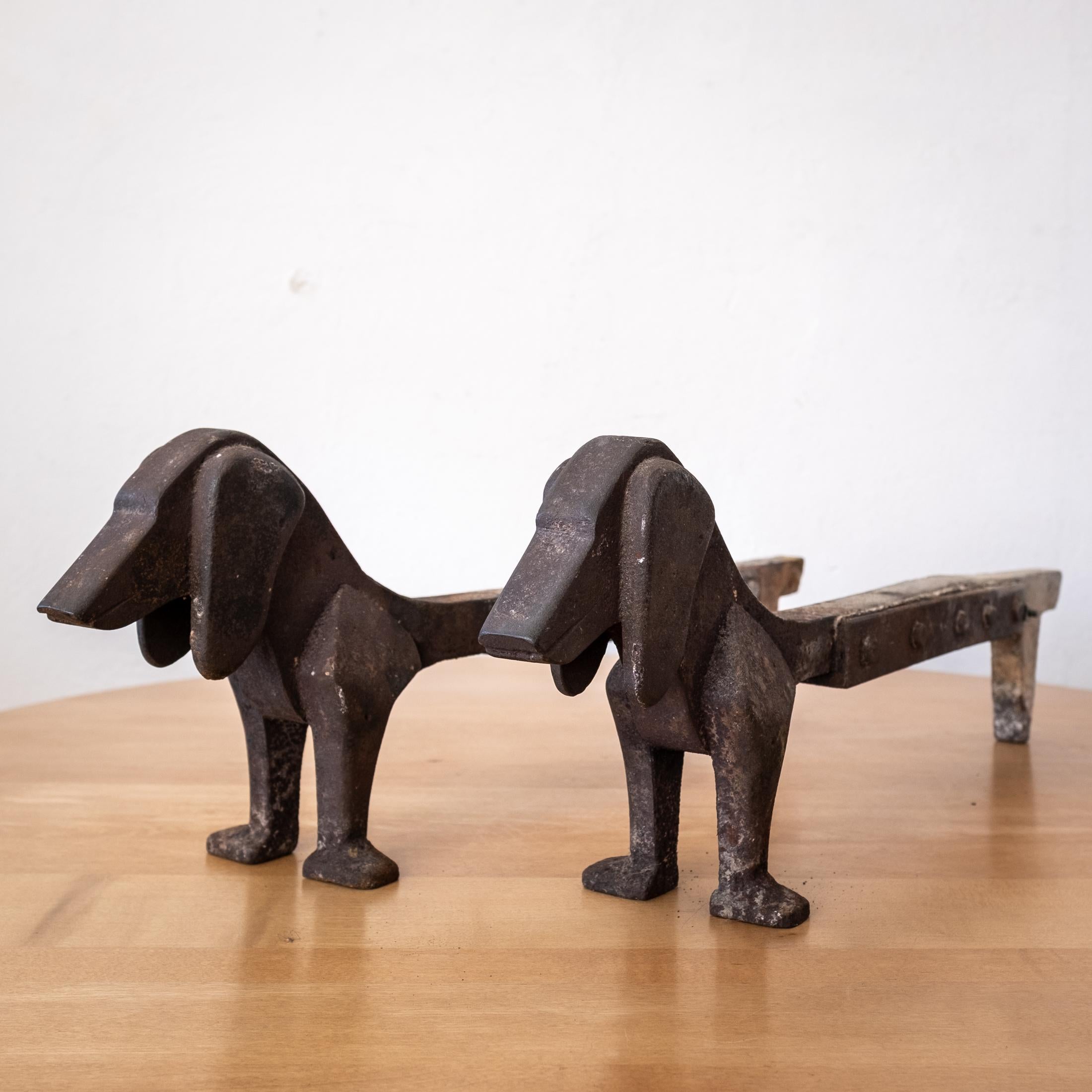Modernist Dachshund Andirons Fire Dogs, 1940s 7