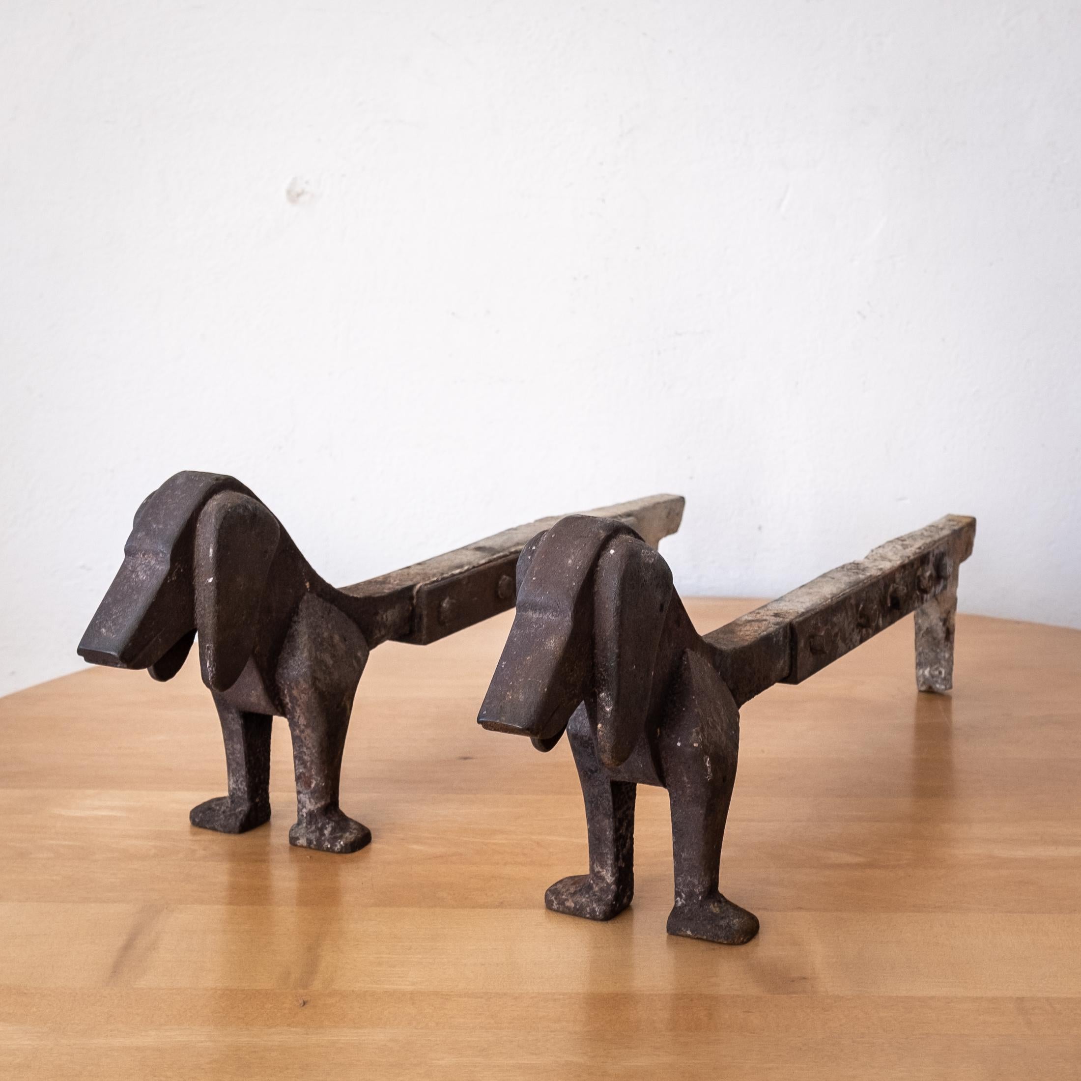 Mid-Century Modern Modernist Dachshund Andirons Fire Dogs, 1940s