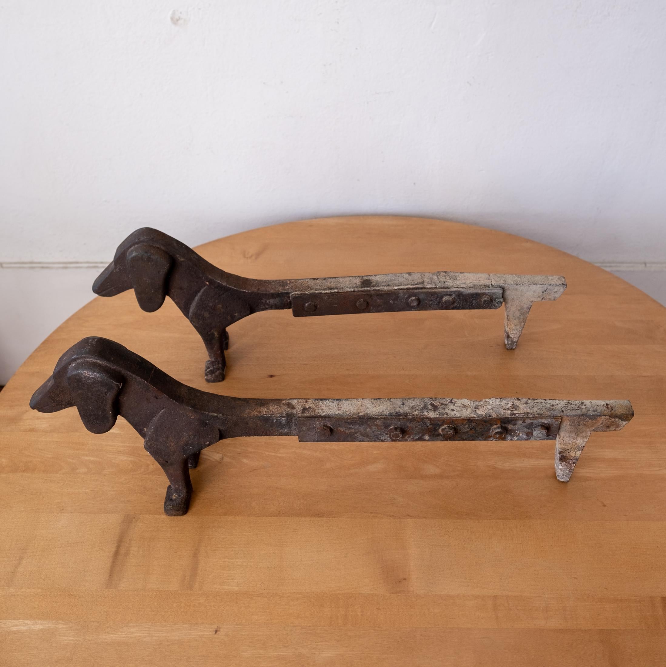 Modernist Dachshund Andirons Fire Dogs, 1940s 1