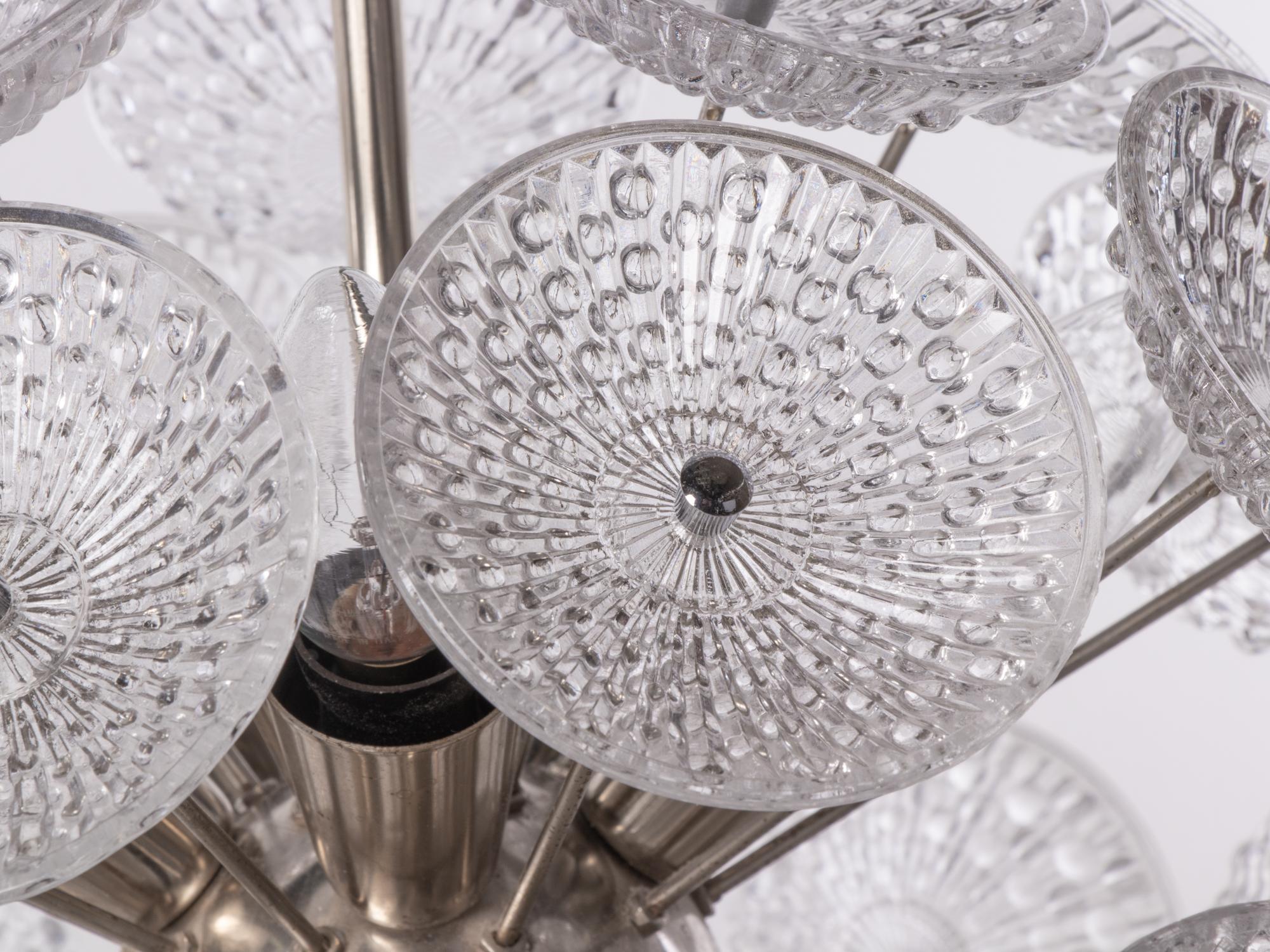 Milieu du XXe siècle Lustre moderniste Dandelion 10 lumières Sputnik en verre et chrome, années 1960 en vente