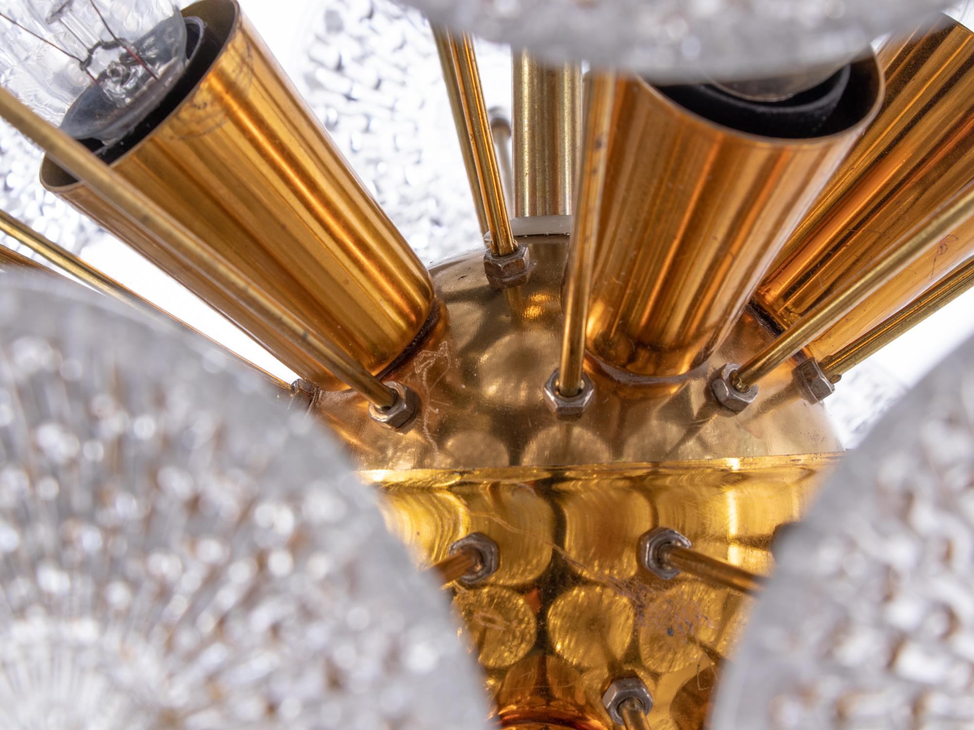 Mid-Century Modern Modernist Dandelion 10-light Sputnik Chandelier Glass & Brass, 1960s