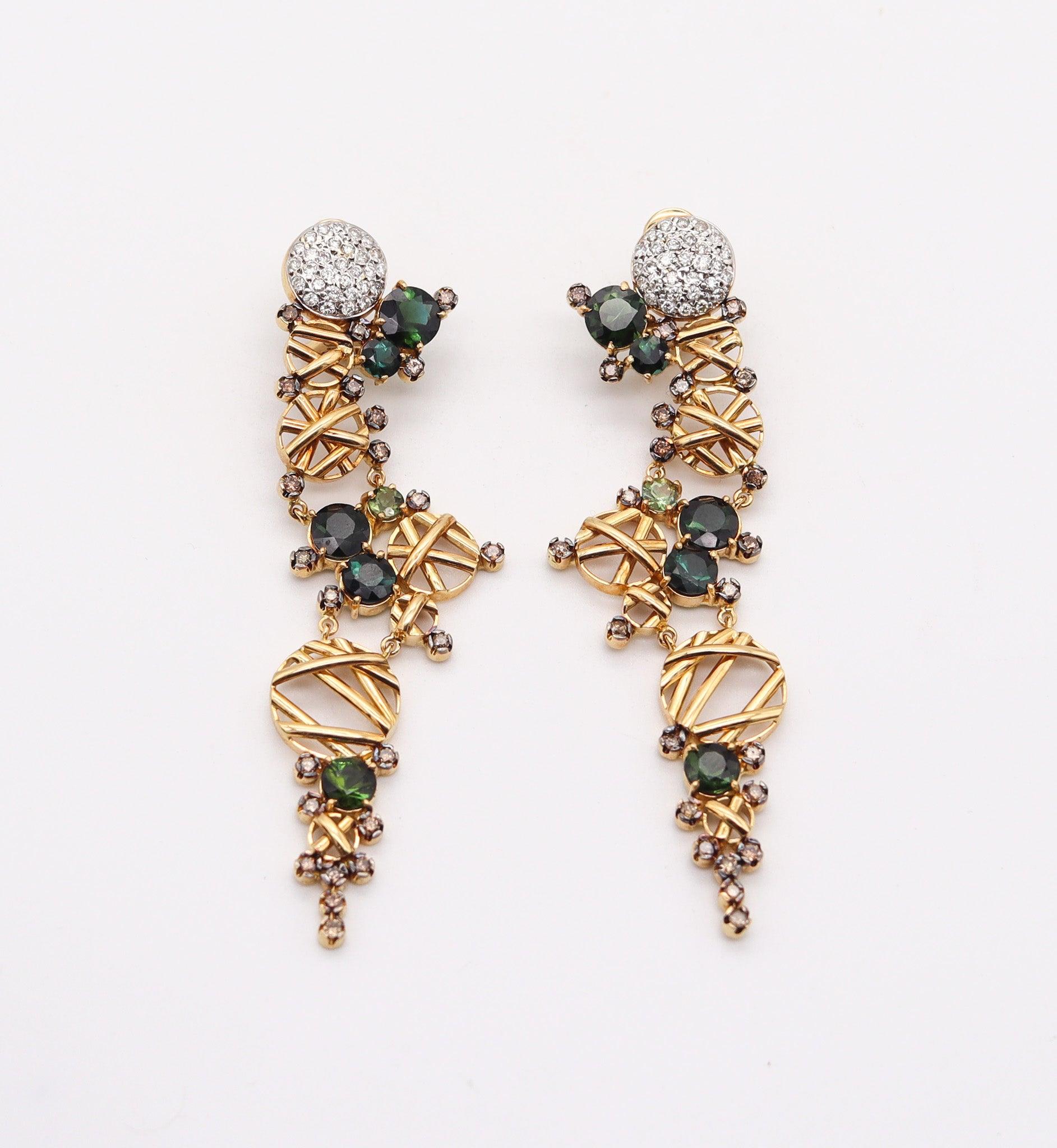 Modernista Orecchini pendenti MODERNIST in oro 18Kt e tormaline e diamanti 14,24 Ctw in vendita