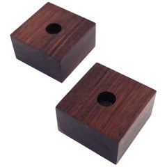 Modernist Danish Modern Solid Walnut Pair of Candleholders