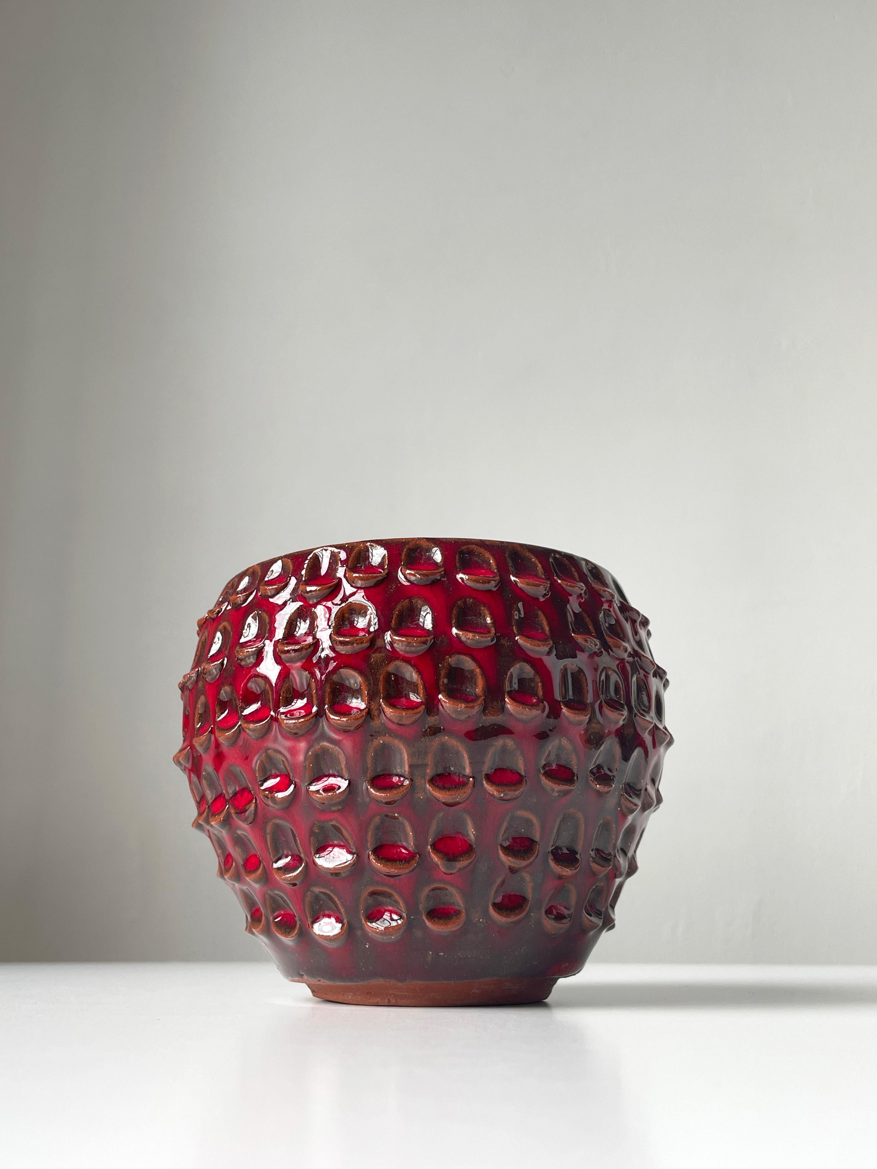 Danish Modernist Dark Red Wave Decor Bowl, 1960s