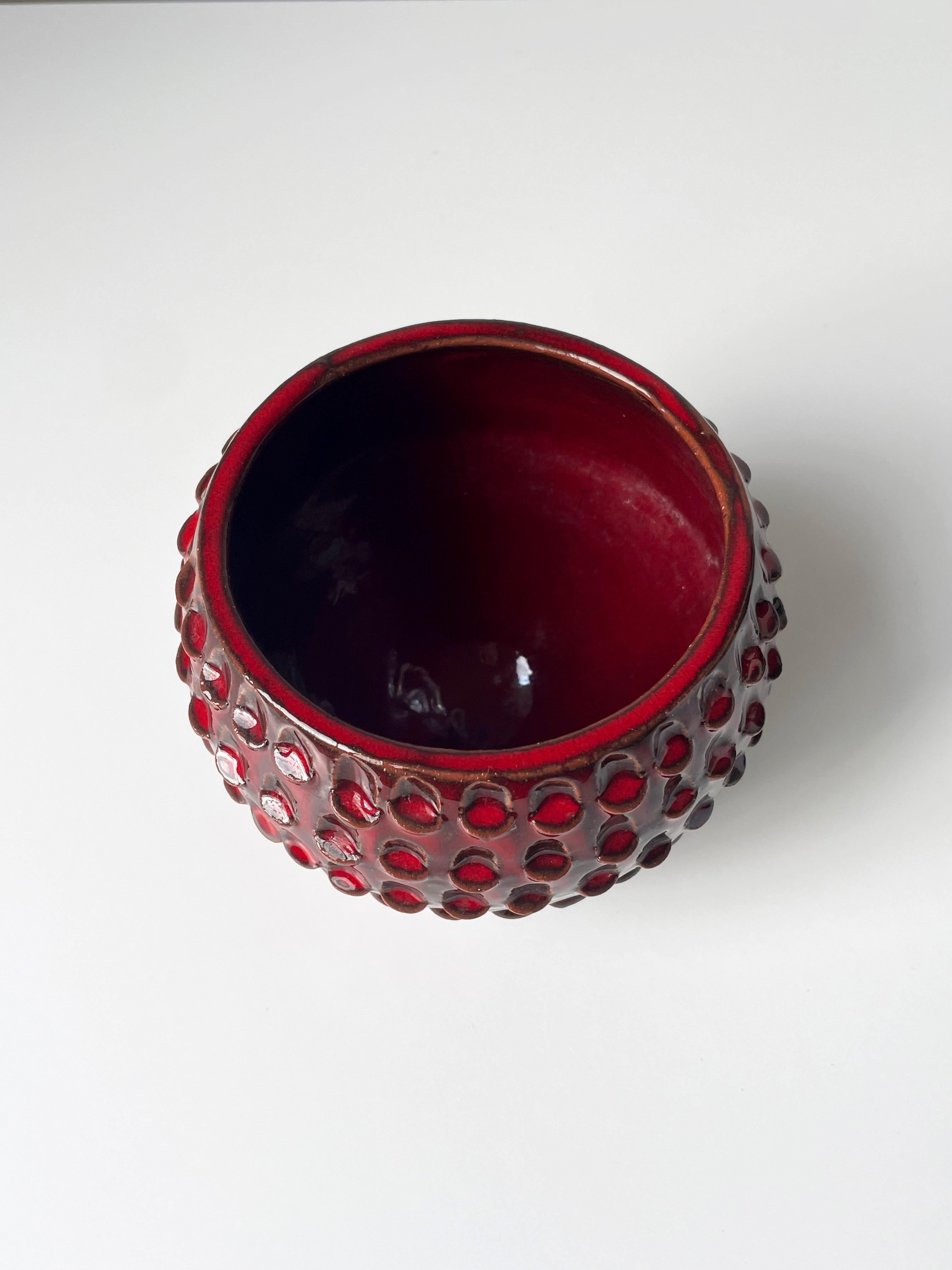 Hand-Crafted Modernist Dark Red Wave Decor Bowl, 1960s