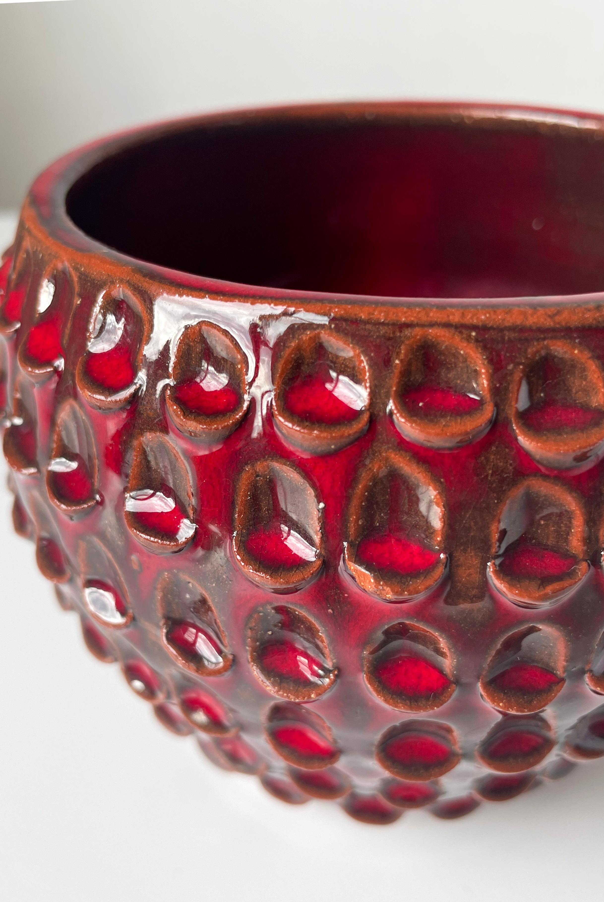 Ceramic Modernist Dark Red Wave Decor Bowl, 1960s
