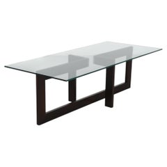 Modernist Dark-Stained Oak and Plate Glass Coffee Table