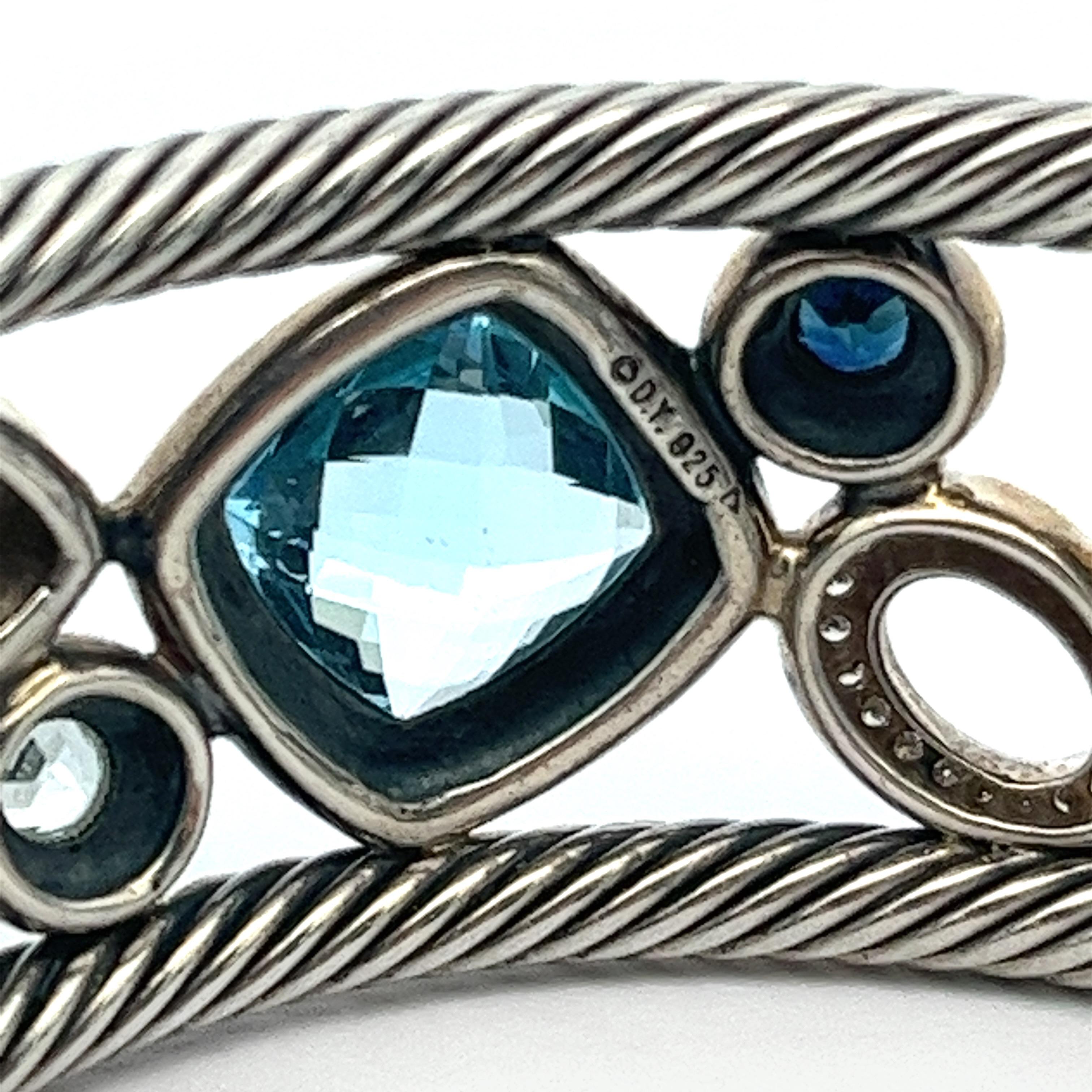 Modernist David Yurman Blue Oval Mosaic Cuff Bracelet in Sterling Silver 925 1