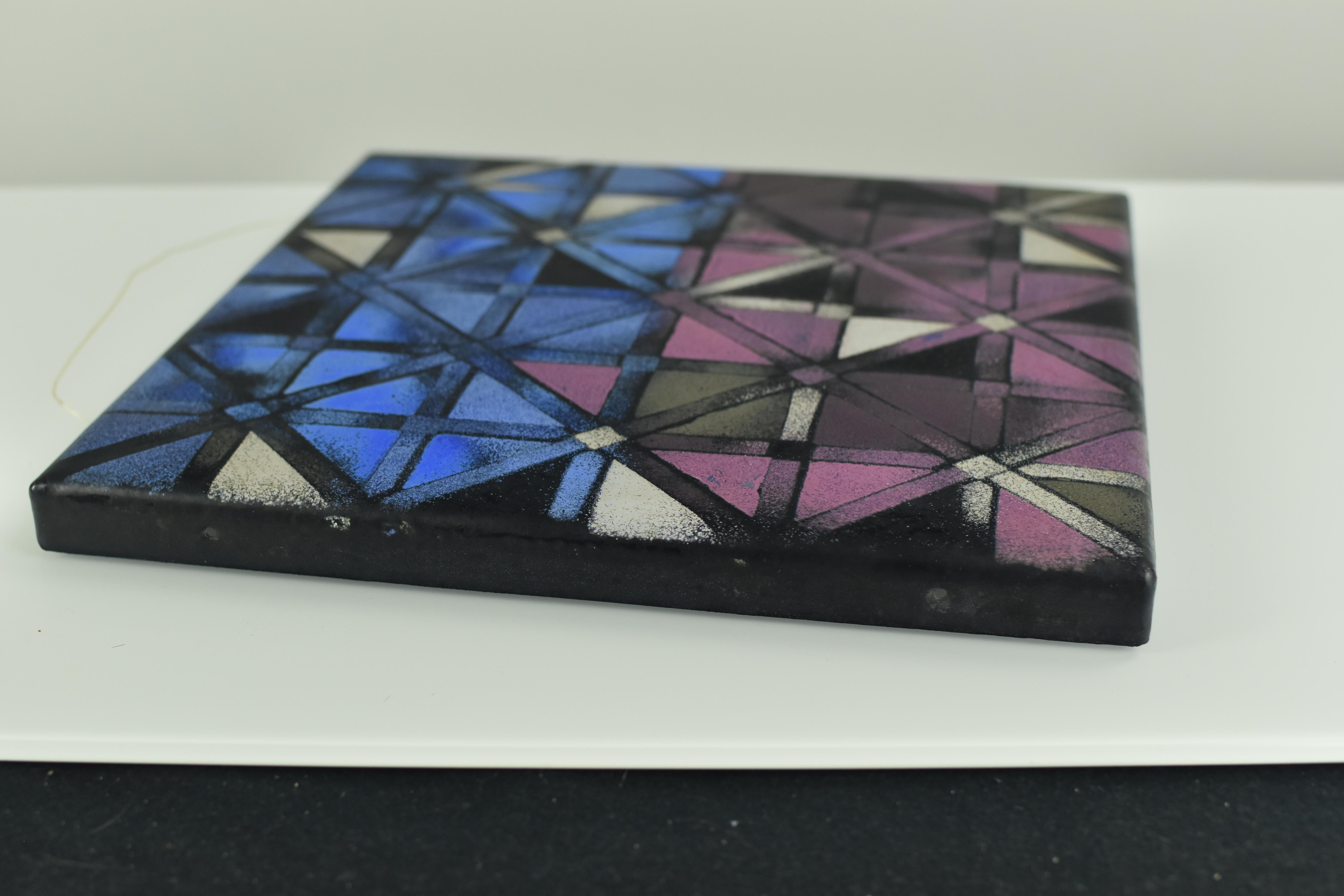 German Modernist Decorative Geometric Enameled Wall Panel Plaque Object Signed For Sale