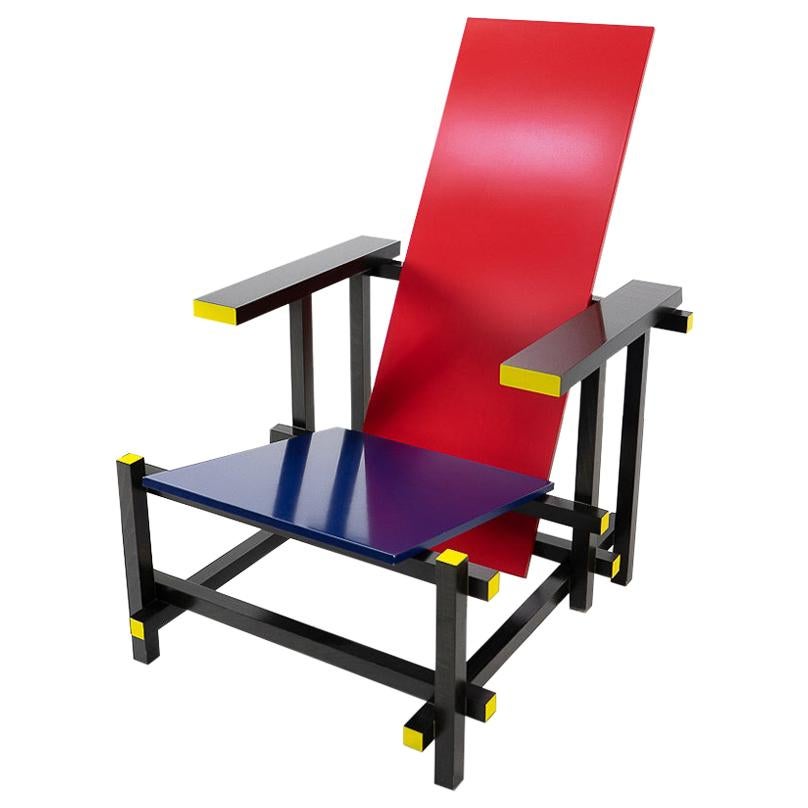 Modernist Design by Rietveld Red and Blue Chair, Cassina, 1990s