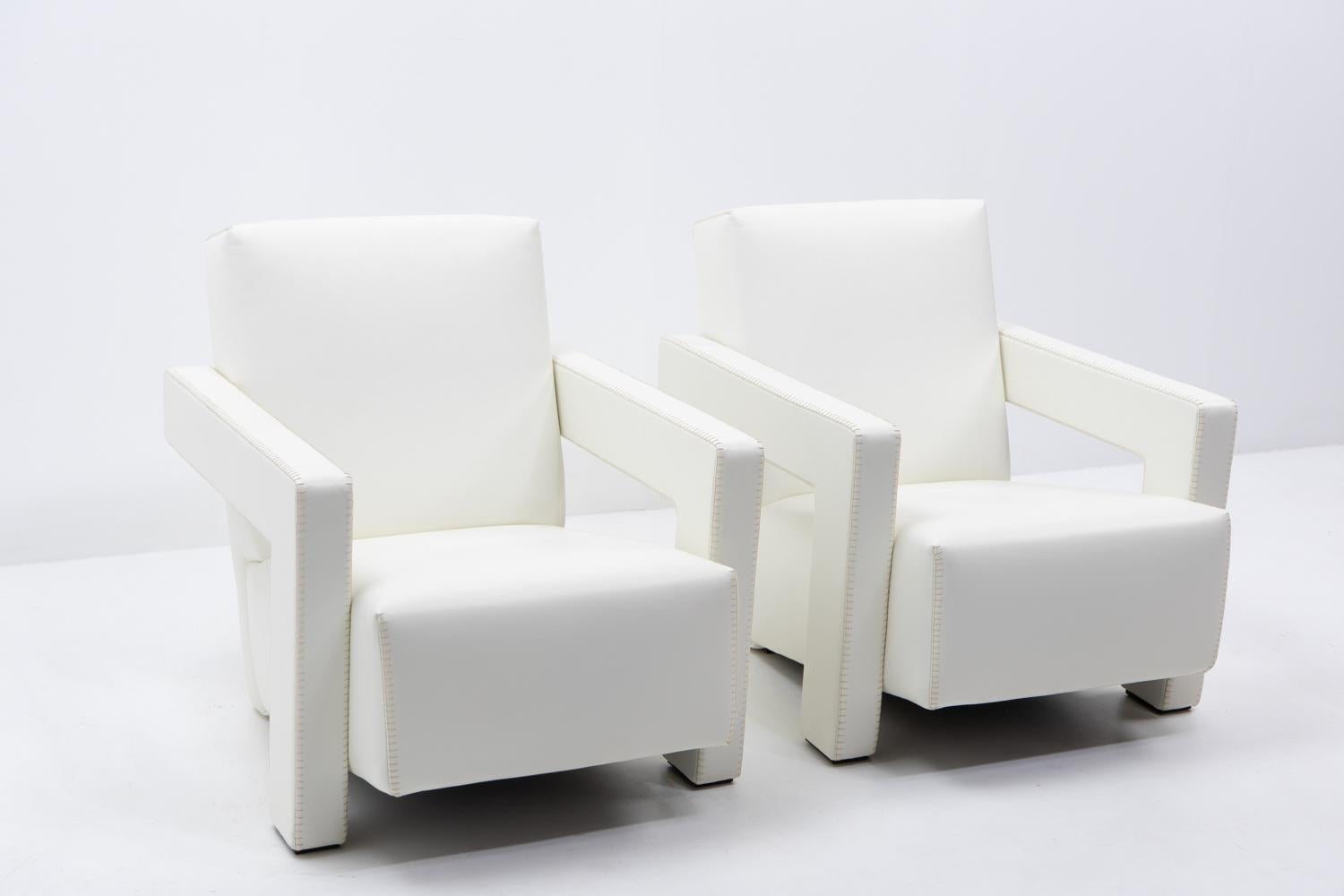 Italiano Poltrone Gerrit Rietveld Utrecht di Cassina, set in pelle, design modernista in vendita