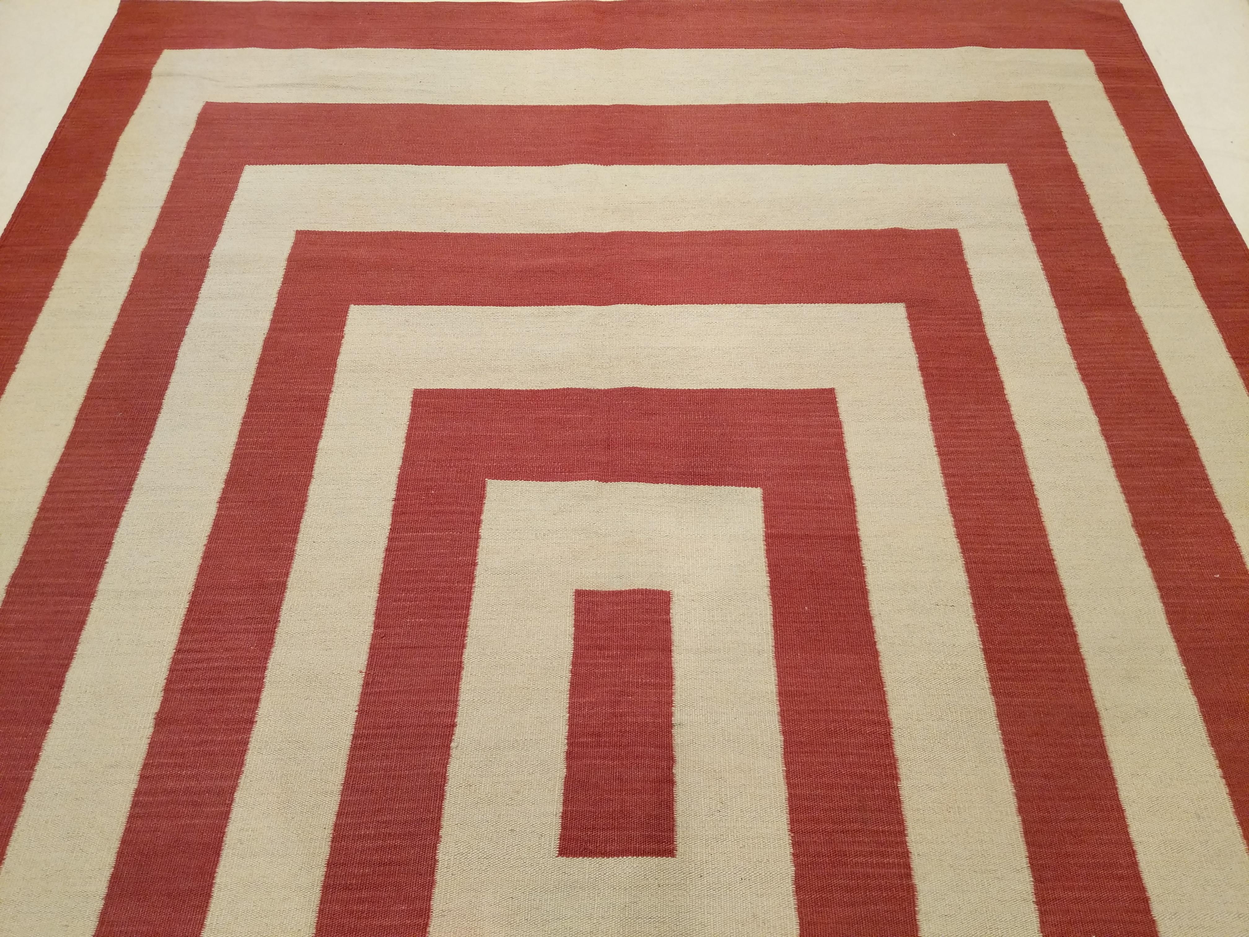 Afghan Modernist Design Kilim Rug with Concentric Red Rectangles on an Ivory Background For Sale