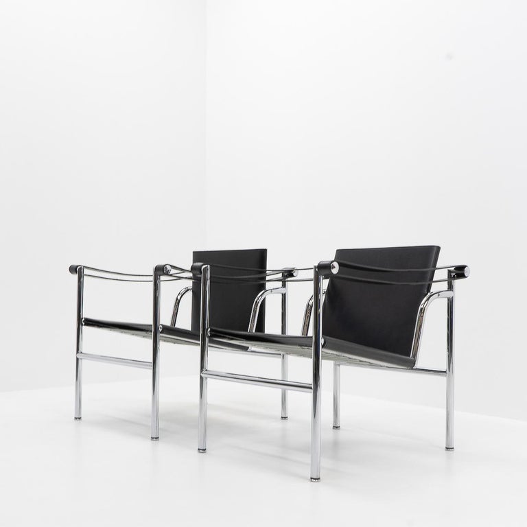 Metal Modernist Design LC1 Chairs by Le Corbusier, Jeanneret, Perriand for Cassina For Sale