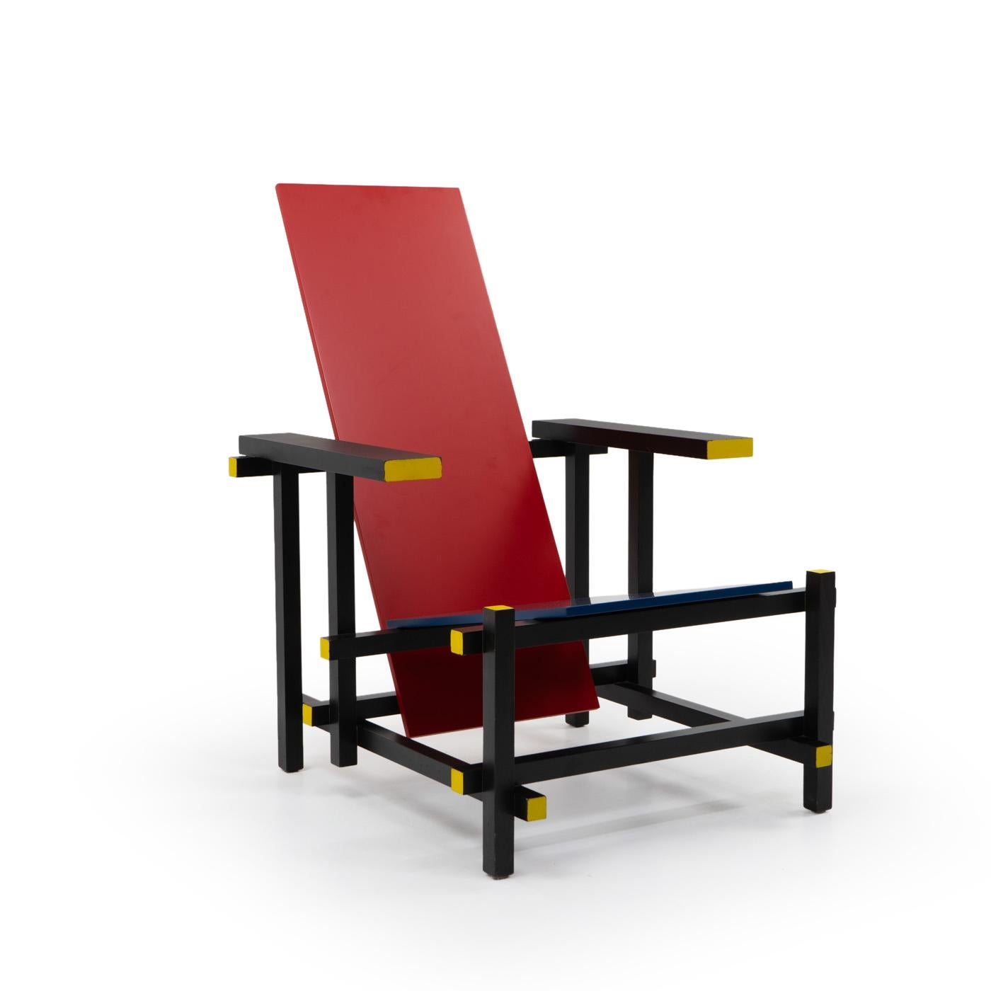 Rietveld-Stuhl in Rot und Blau im modernistischen Design von Cassina, 1970er Jahre (Moderne) im Angebot