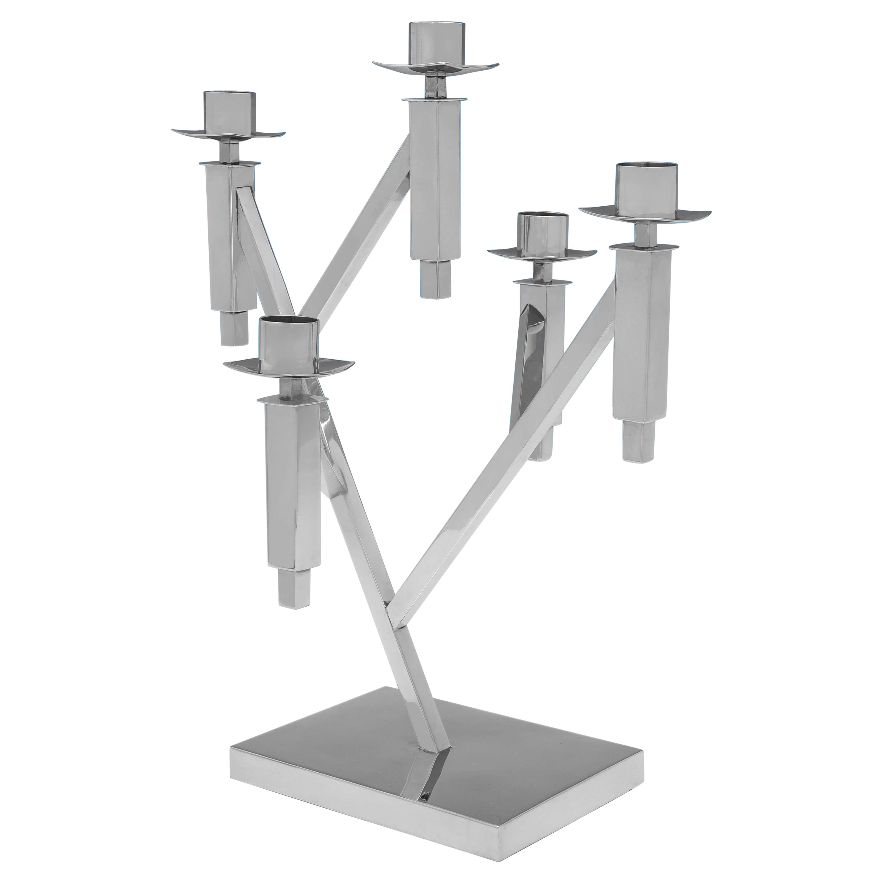 Centre de table de candélabre en argent sterling au design moderniste - Marque du millénaire 2000