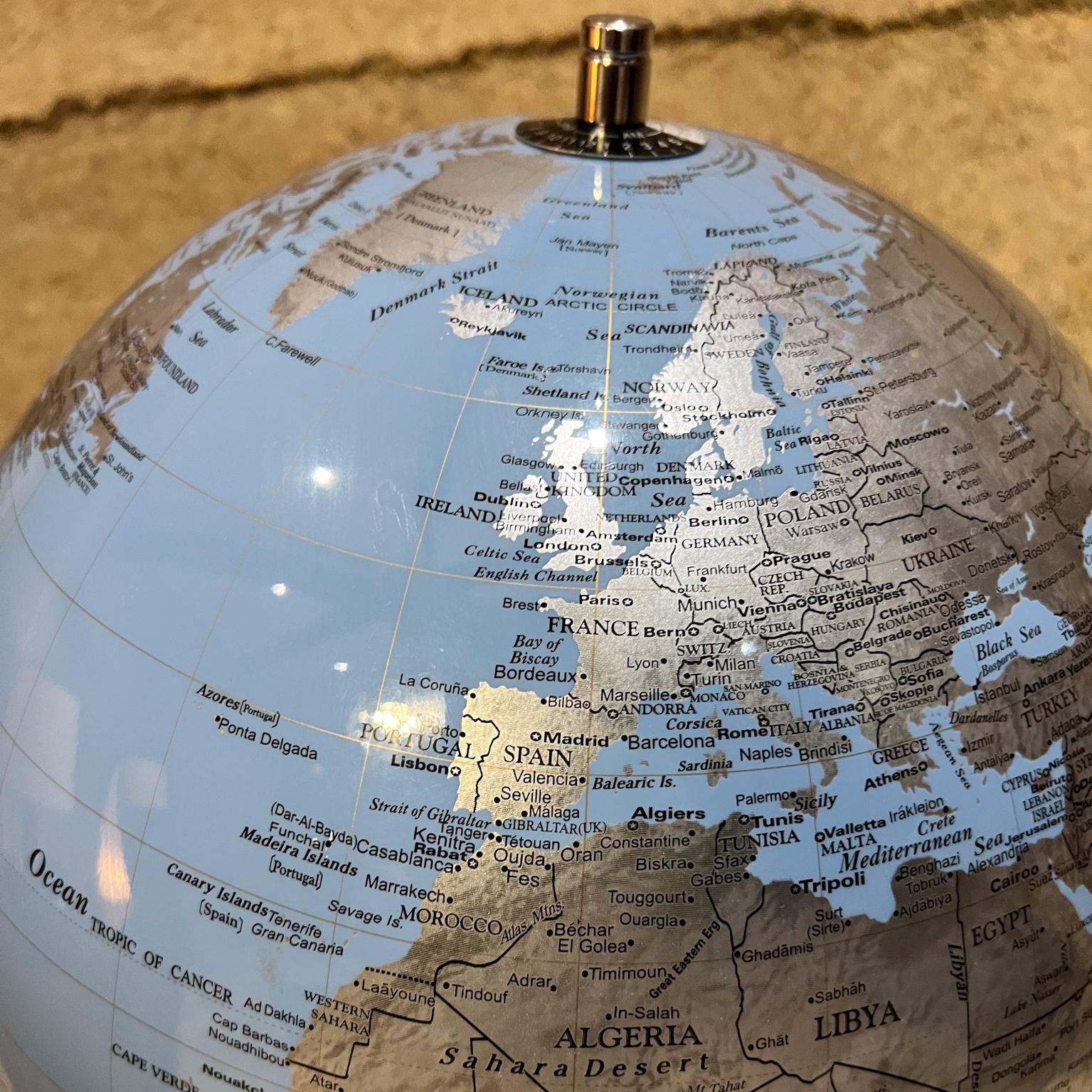 Modernist Design World Vision Globe Blue and Silver Chrome Base Denmark 2
