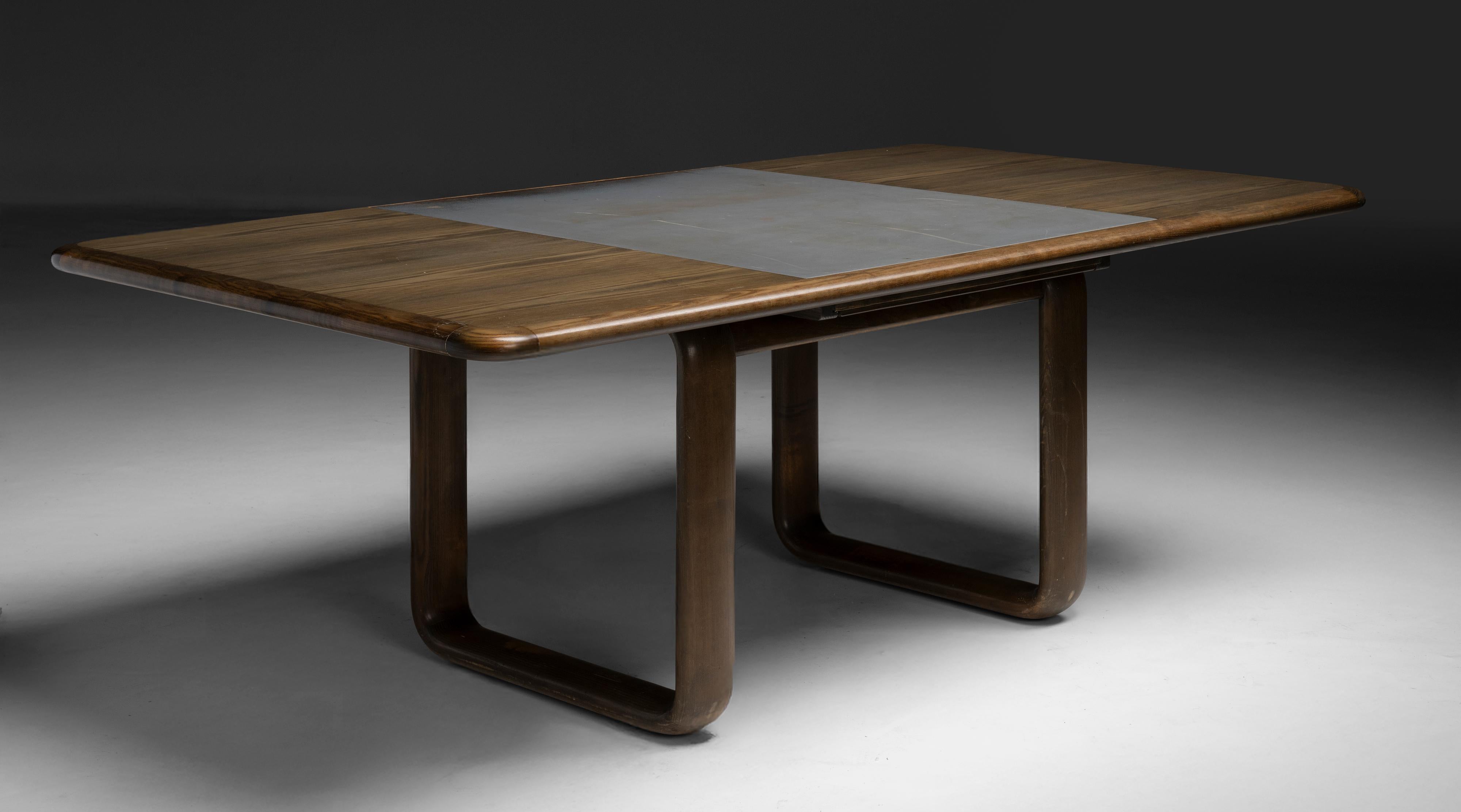 Modernist Desk
Germany, 1960
Ash desk with concealed pen drawers designed by Rosenthal.
82.5”L x 43.25”d x 29”h
Ref. DESK503
