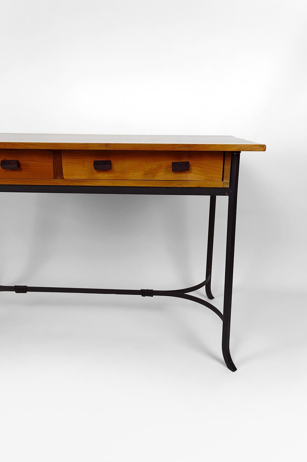 Modernist Desk in Cherry Wood and Wrought Iron, circa 1980 5