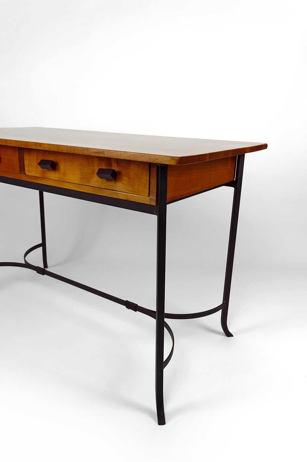 Modernist Desk in Cherry Wood and Wrought Iron, circa 1980 6