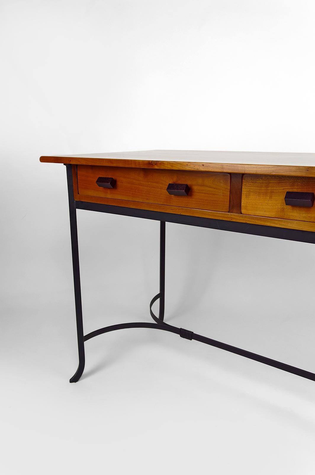 Modernist Desk in Cherry Wood and Wrought Iron, circa 1980 7