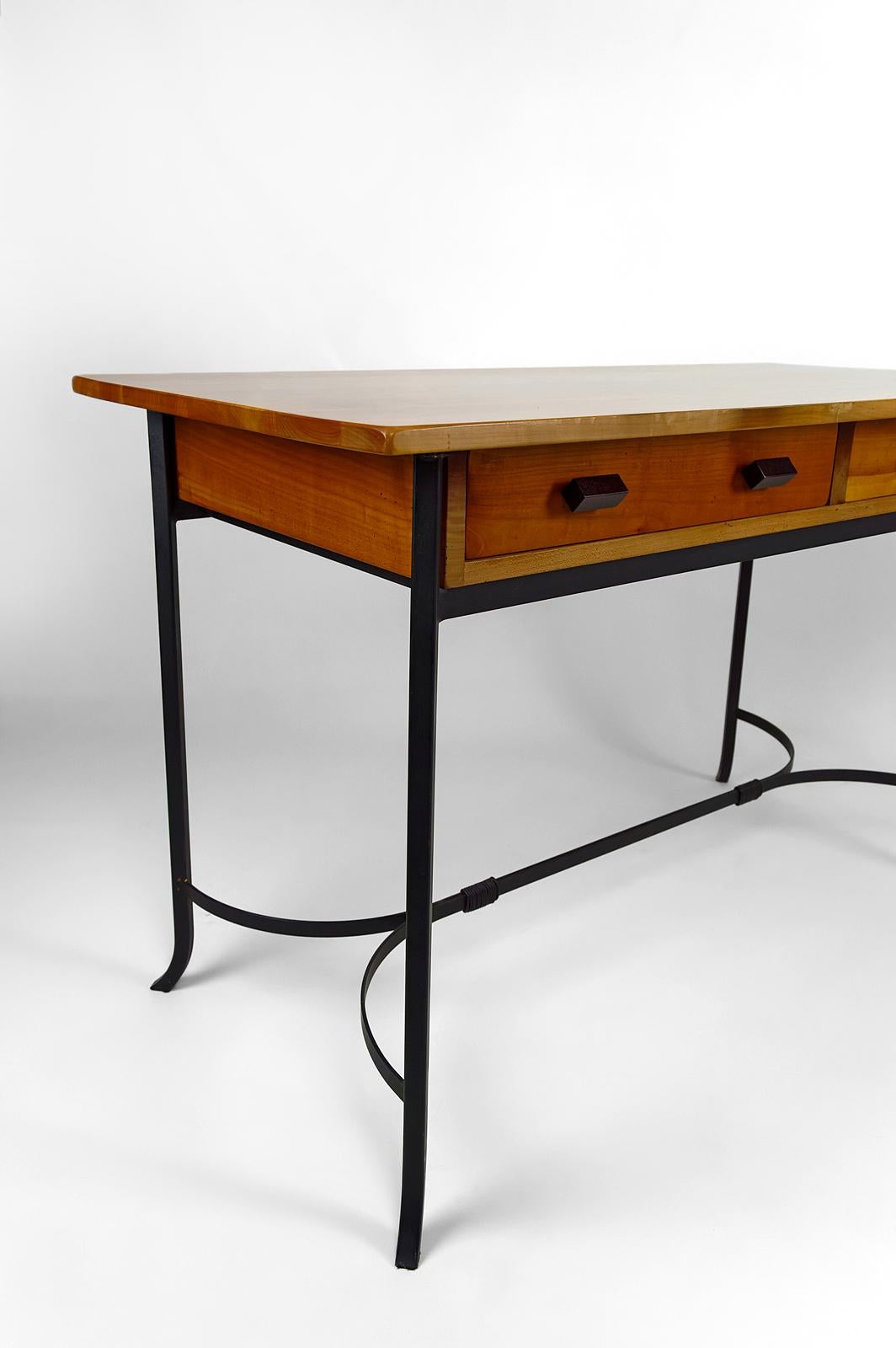 Modernist Desk in Cherry Wood and Wrought Iron, circa 1980 8