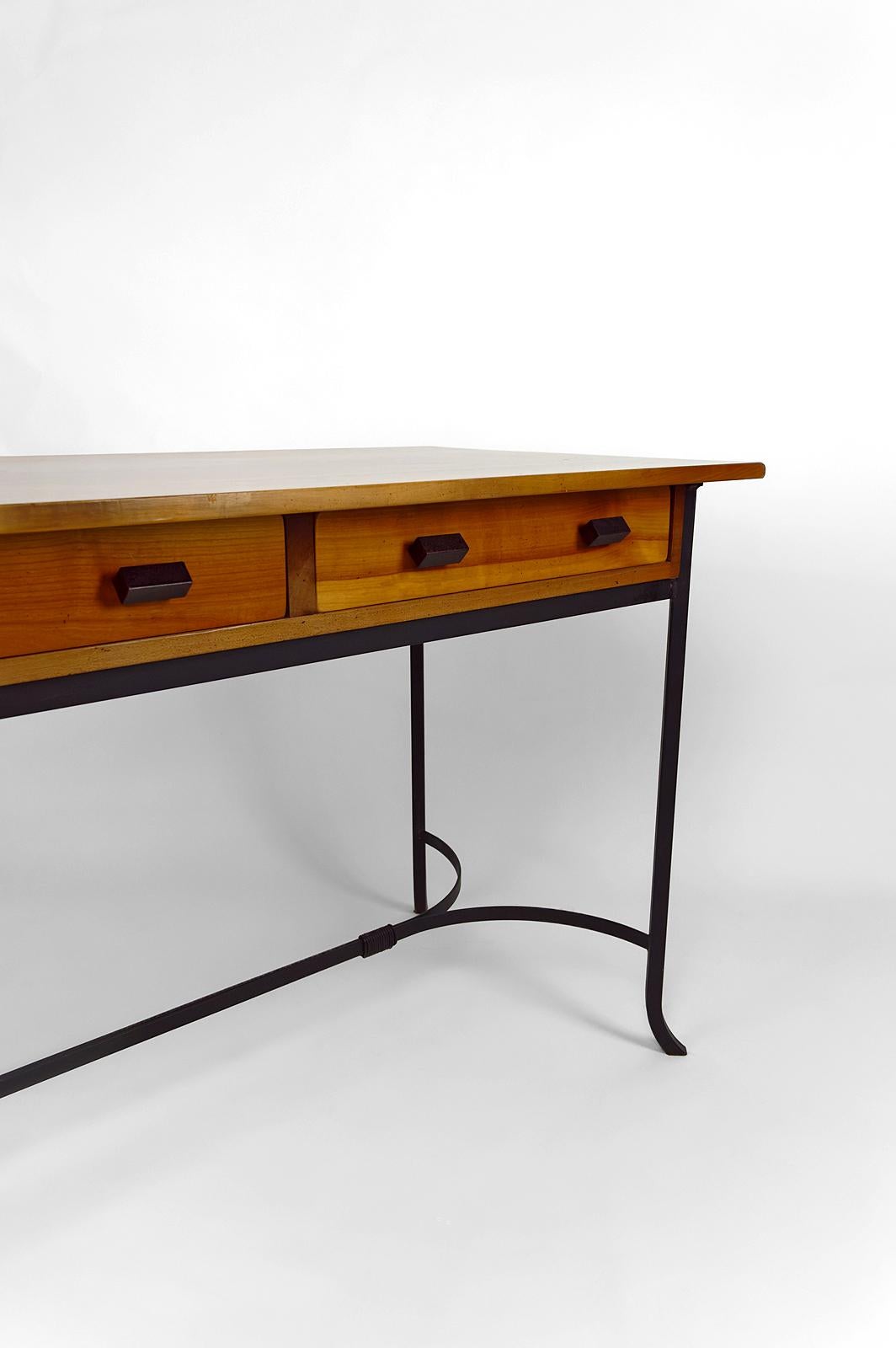 Modernist Desk in Cherry Wood and Wrought Iron, circa 1980 9