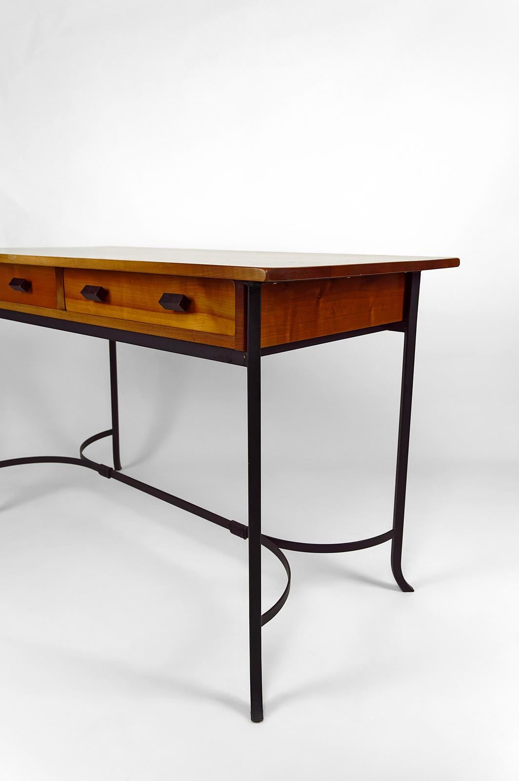 Modernist Desk in Cherry Wood and Wrought Iron, circa 1980 10