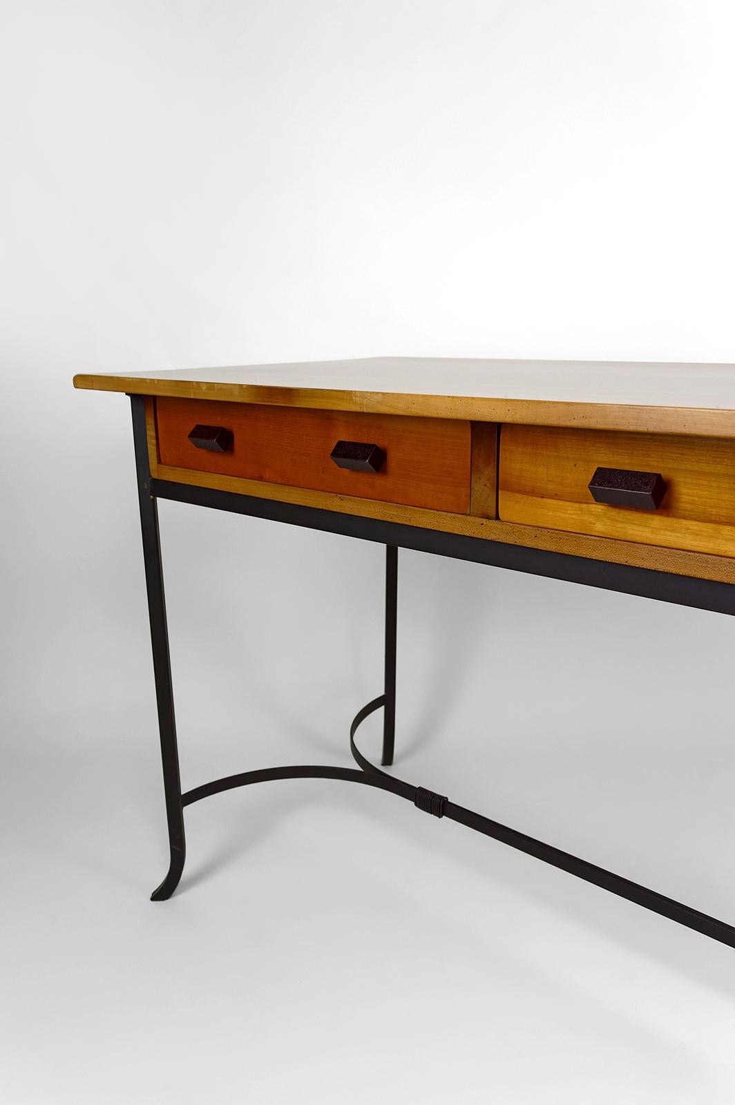 Modernist Desk in Cherry Wood and Wrought Iron, circa 1980 11