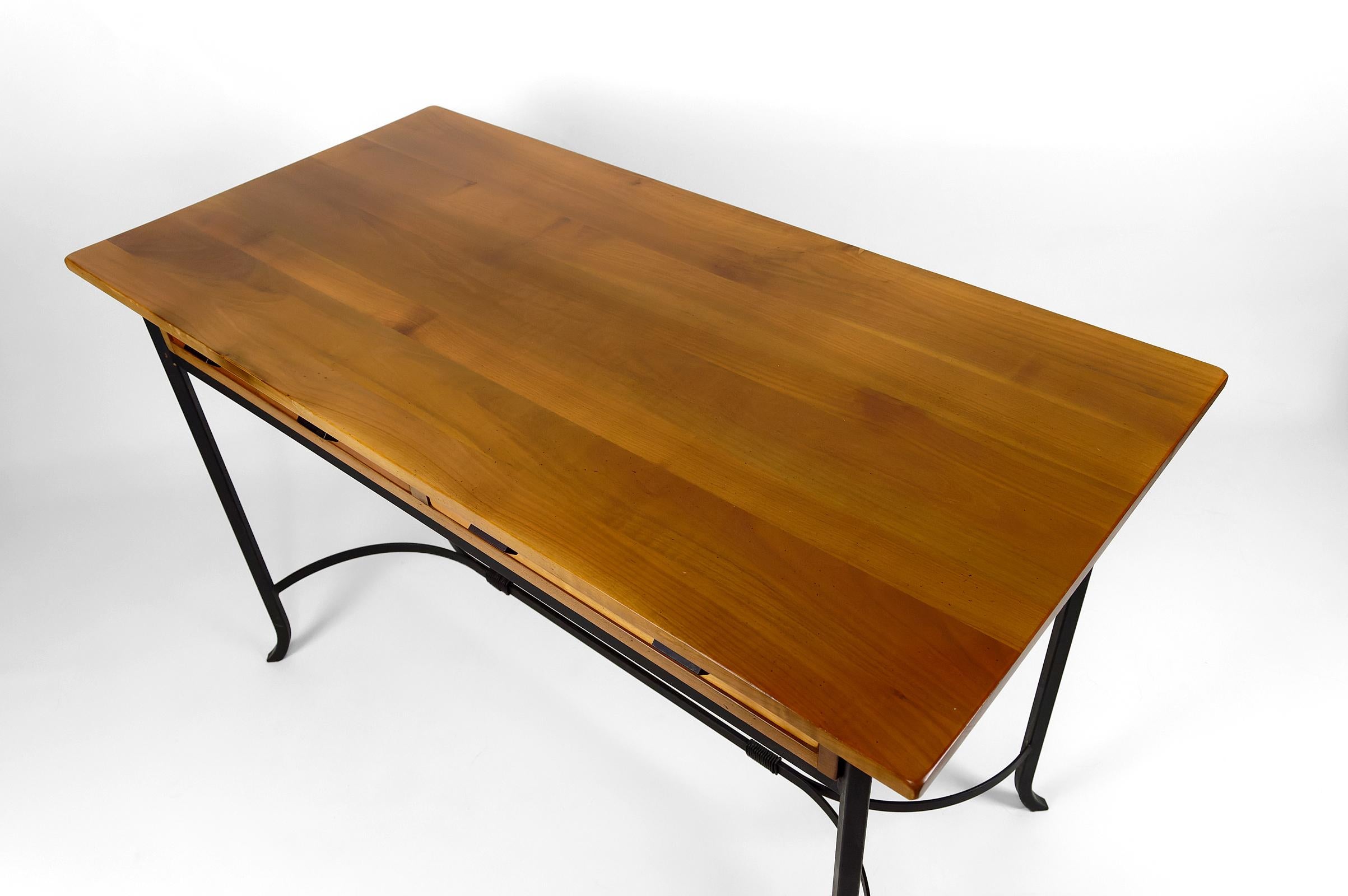Modernist Desk in Cherry Wood and Wrought Iron, circa 1980 12