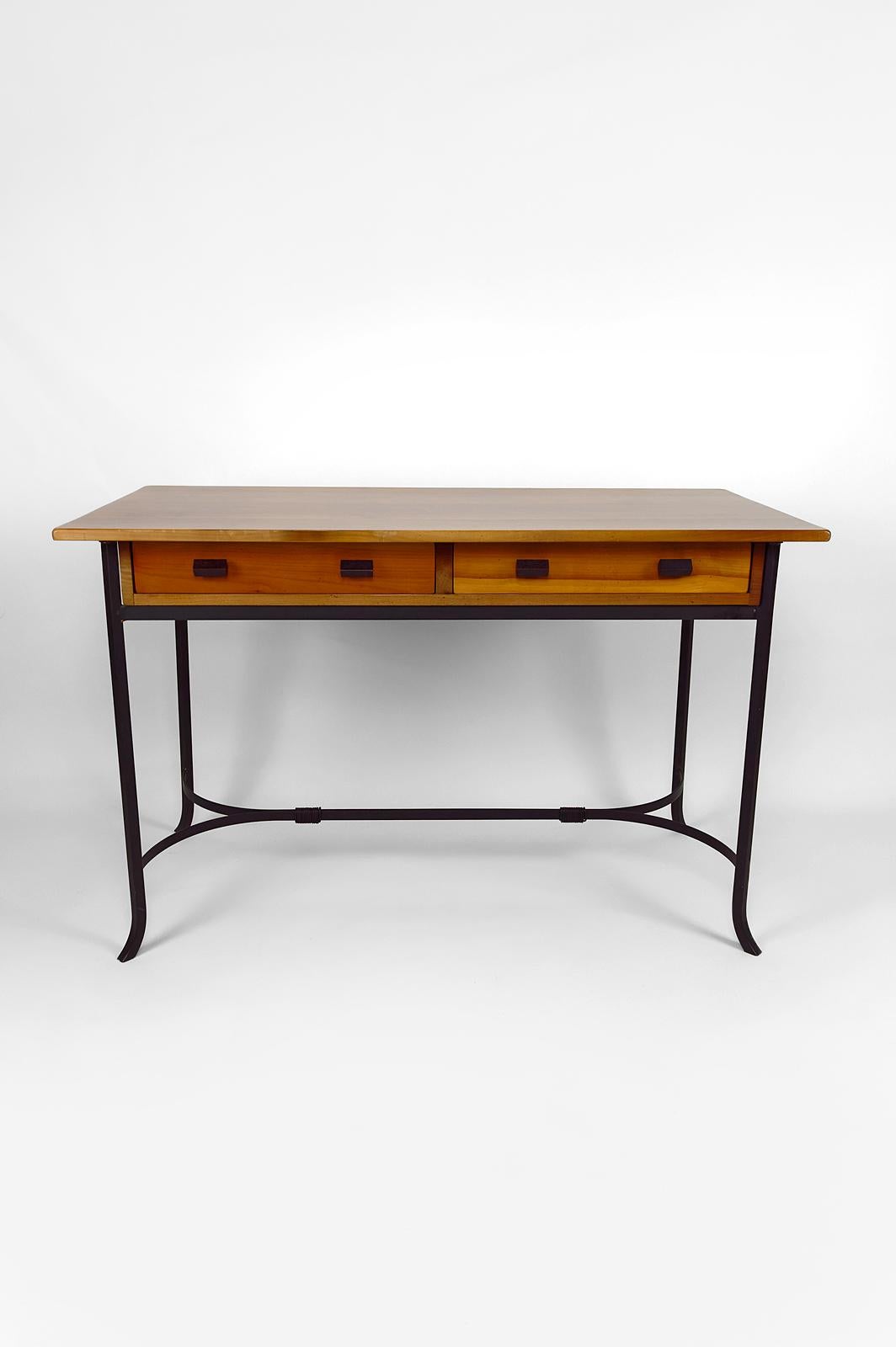 Modernist Desk in Cherry Wood and Wrought Iron, circa 1980 1