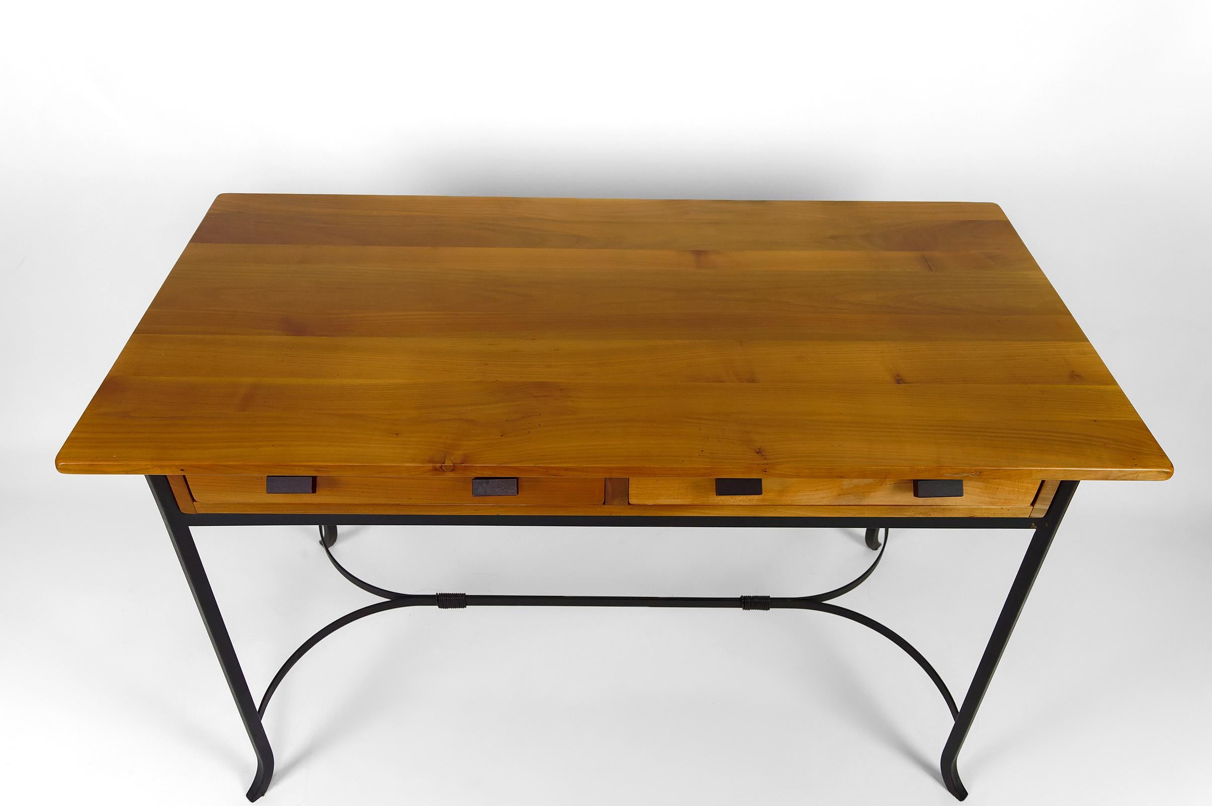 Modernist Desk in Cherry Wood and Wrought Iron, circa 1980 3