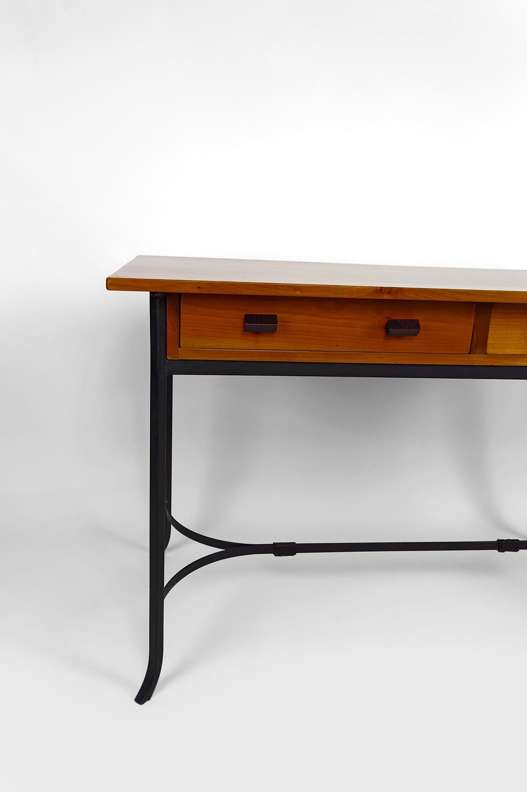 Modernist Desk in Cherry Wood and Wrought Iron, circa 1980 4