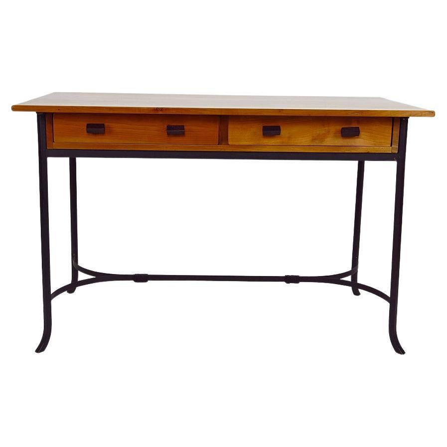 Modernist Desk in Cherry Wood and Wrought Iron, circa 1980