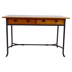 Modernist Desk in Cherry Wood and Wrought Iron, circa 1980