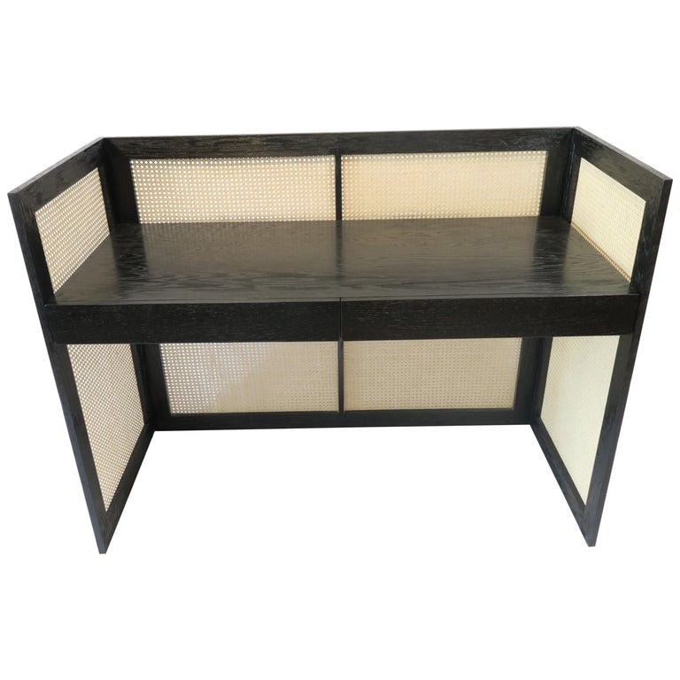 Modernist Desk in Ebony Oak with Cane Panels by Martin and Brockett For Sale