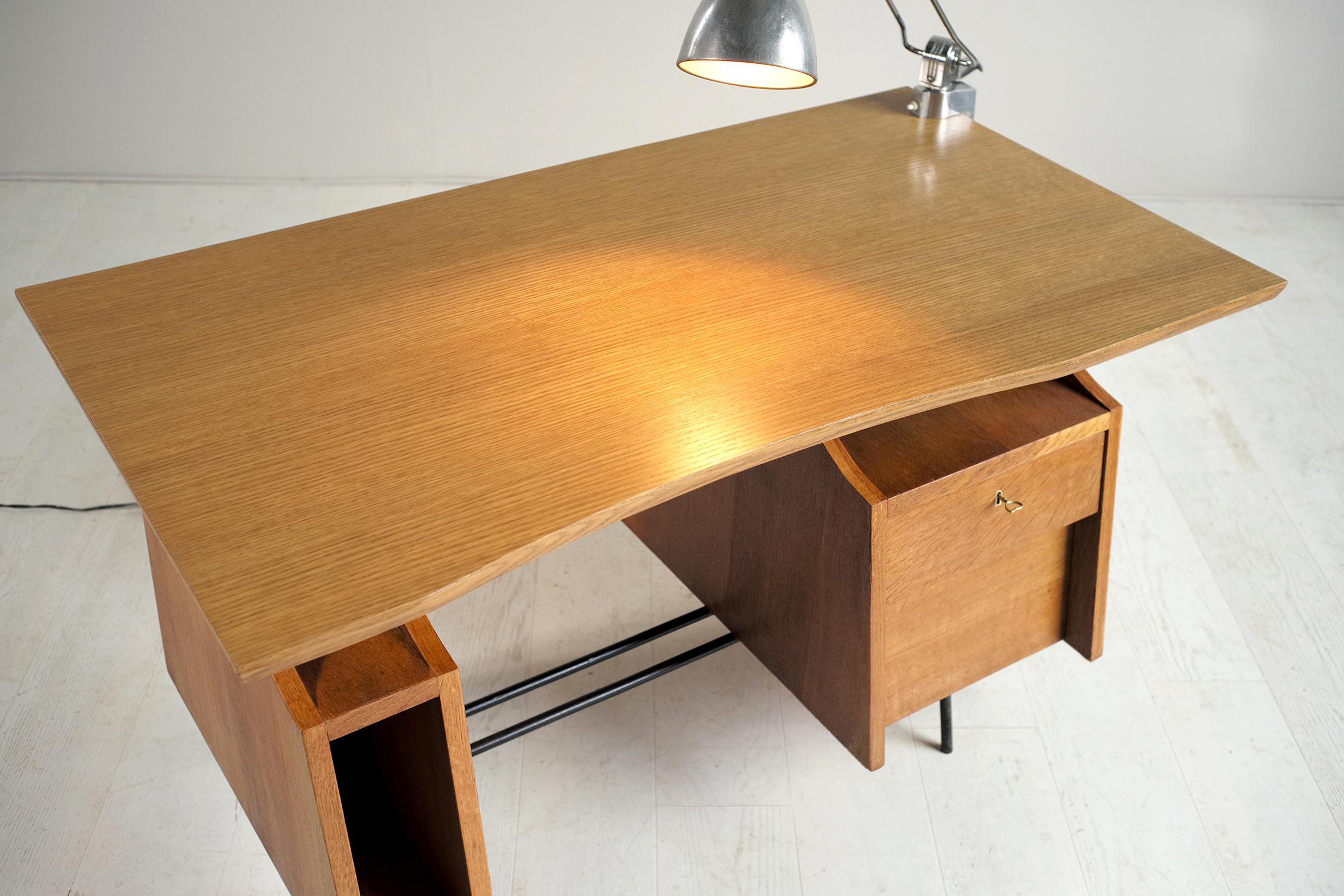 Modernist Desk in Oak and Tubular Metal, France 1950 2